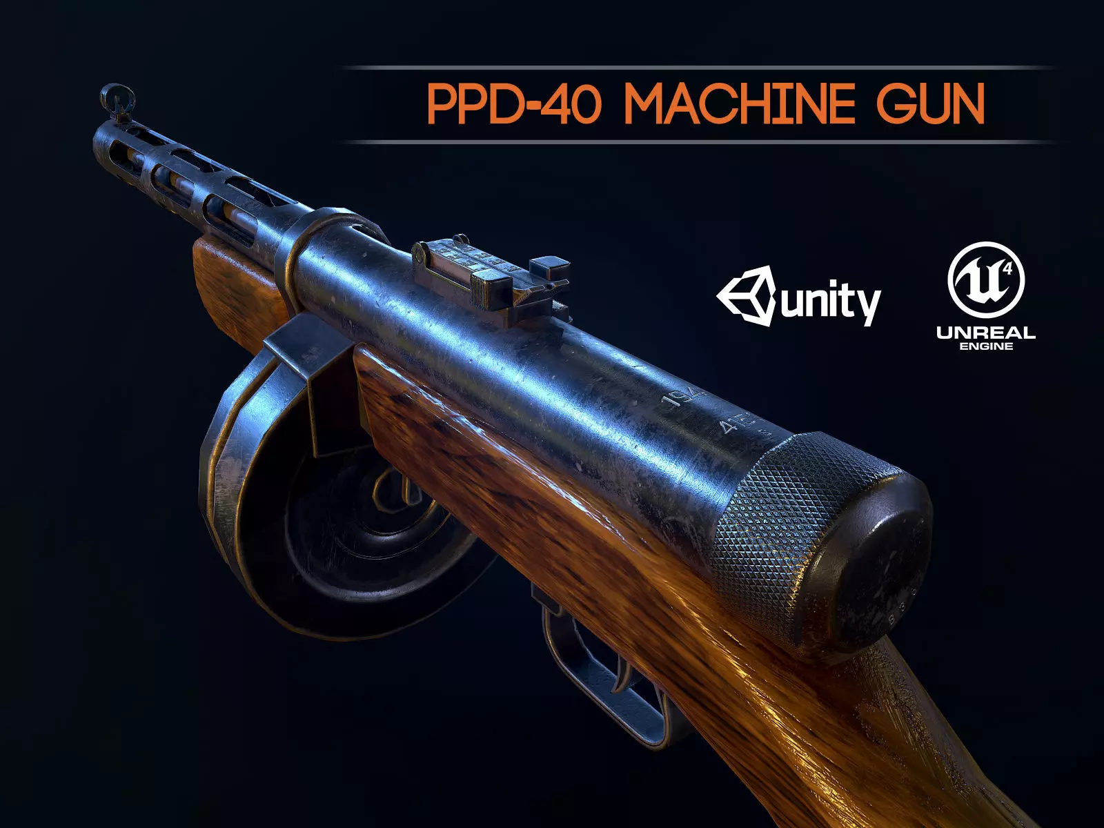 PPD40 soviet ww2 machine gun pbr Low-poly 3D model_0