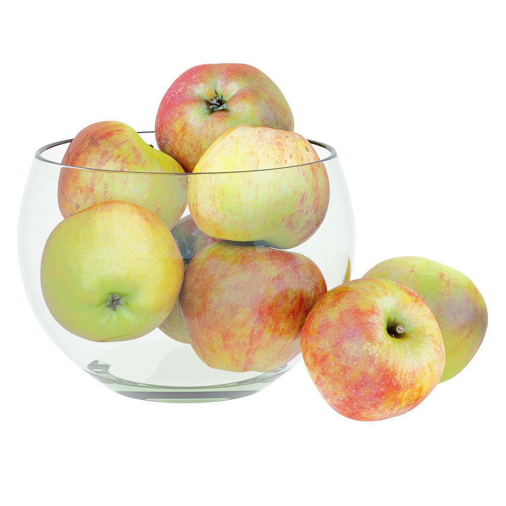 Apples in a Glass Round Vase 3D model_2