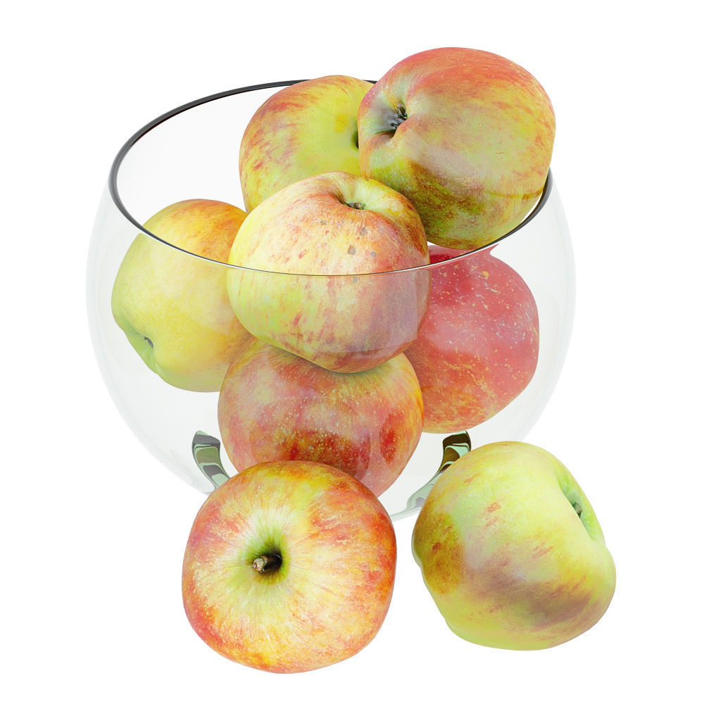 Apples in a Glass Round Vase 3D model_1