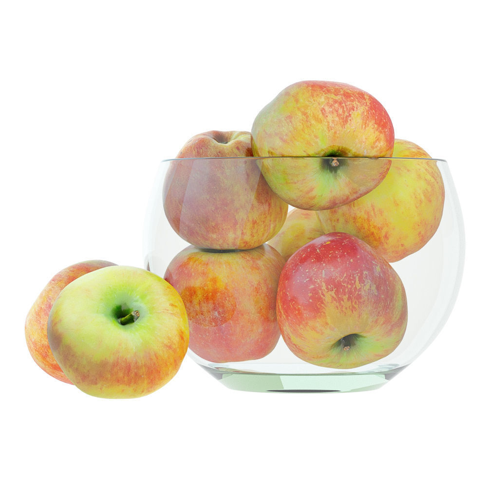 Apples in a Glass Round Vase 3D model_3