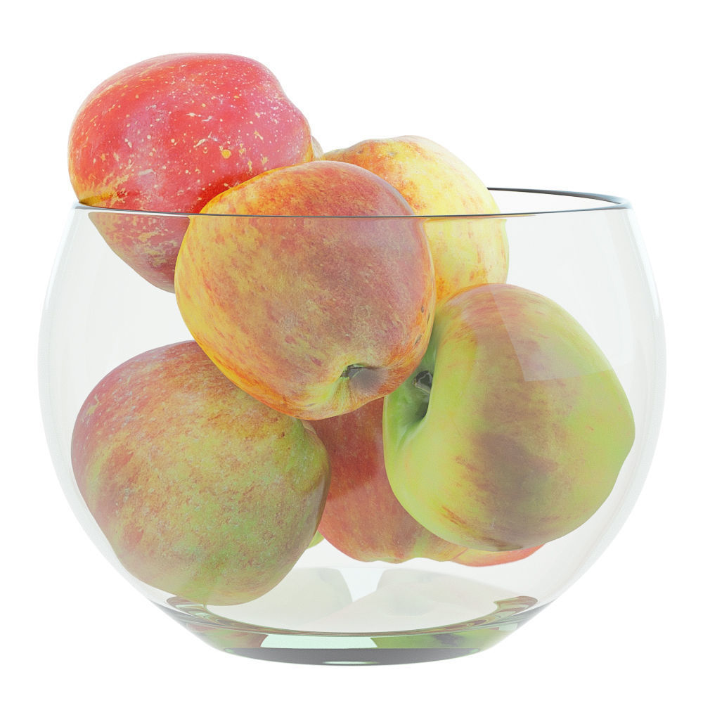 Apples in a Glass Round Vase 3D model_4