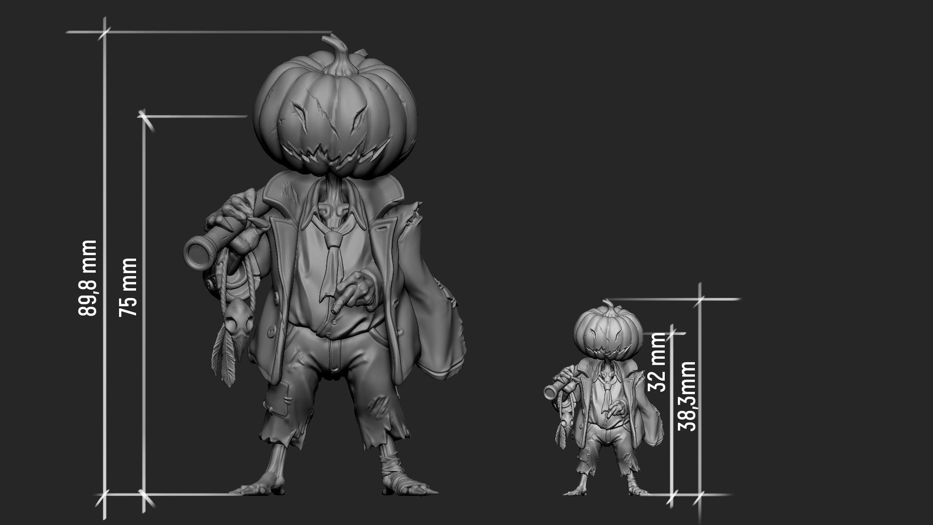 Pumpkin Scarecrow 32mm - 75mm scale 3D print model_6