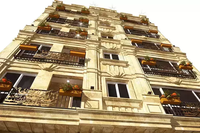 3d model of a stone facade apartment with full details