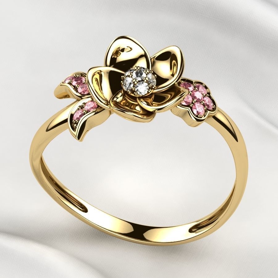 Flower Gold Ring 3D print model_4