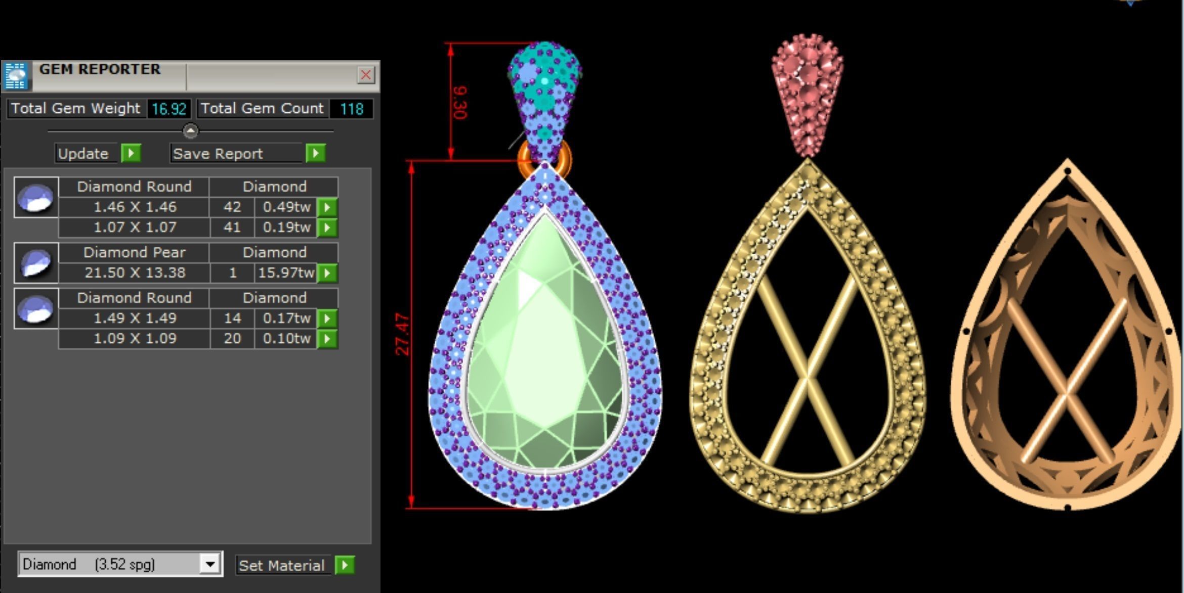 Pendant with Pear Stone diamonds 3D print model_8
