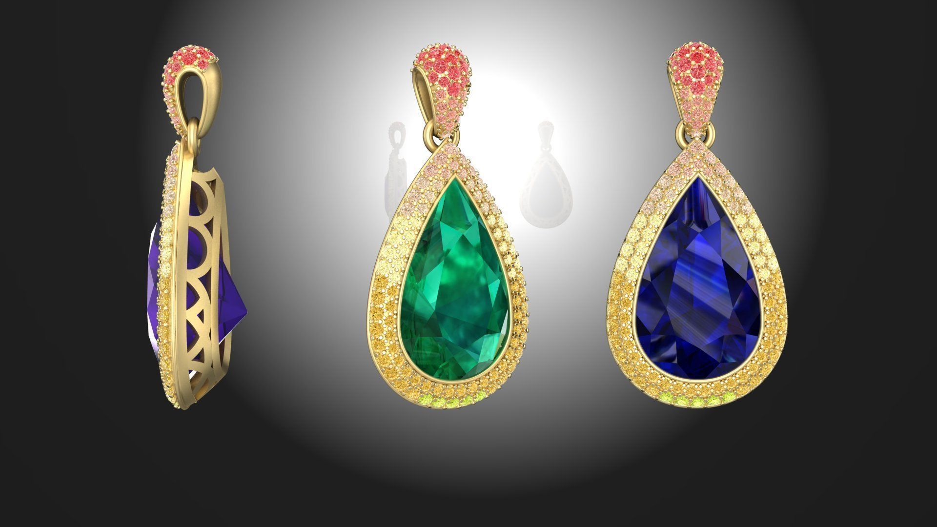 Pendant with Pear Stone diamonds 3D print model_1