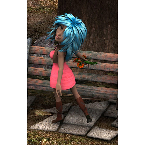 Malvina cartoon girl in dress 3D model_2