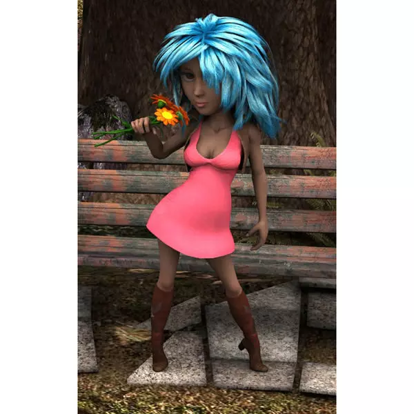 Malvina cartoon girl in dress 3D model_0
