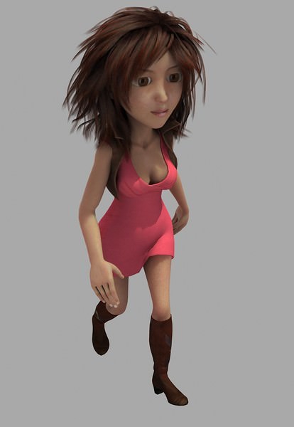 Malvina cartoon girl in dress 3D model_3