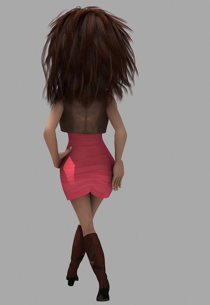 Malvina cartoon girl in dress 3D model_4