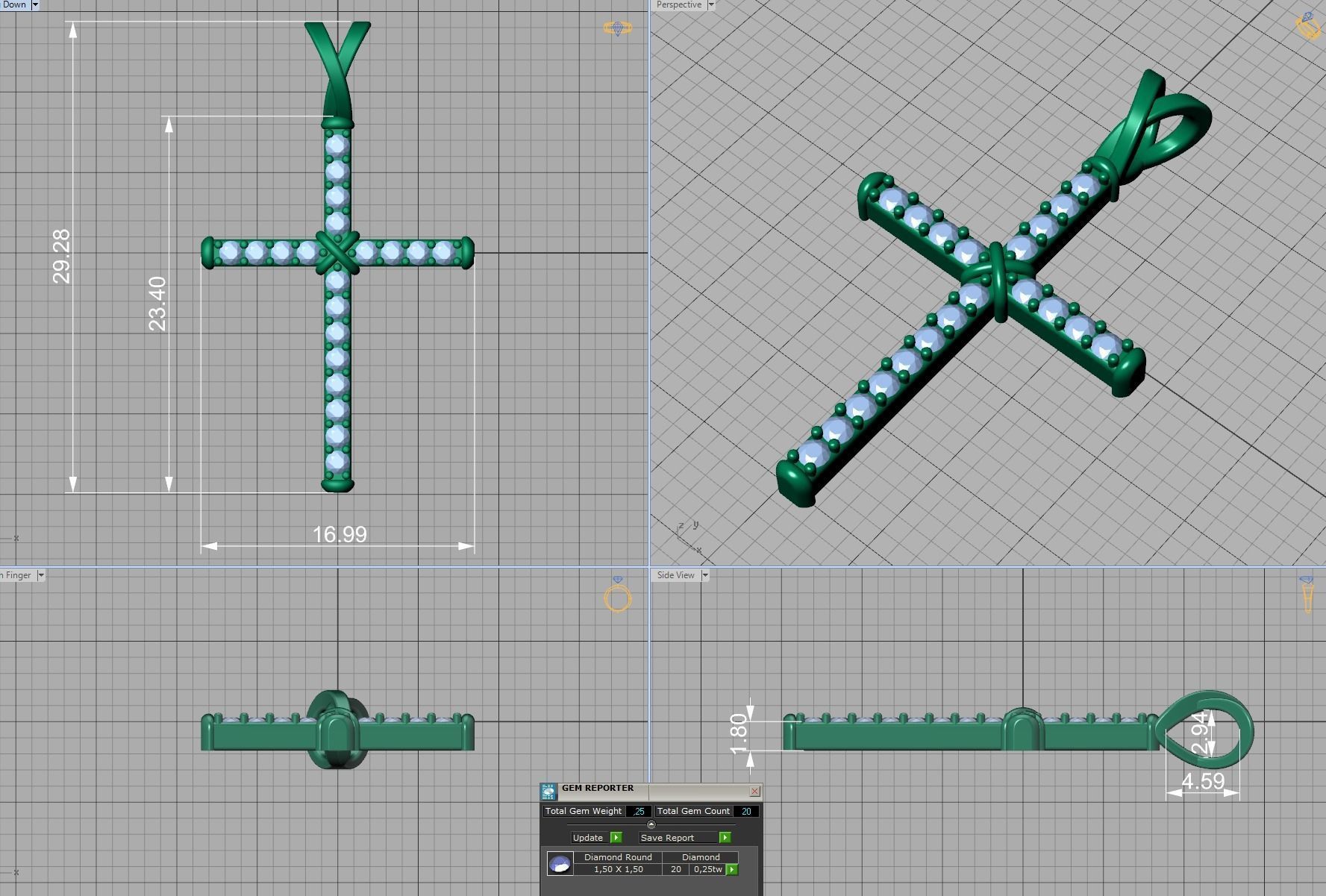 Cross Necklace Classic Diamond Pendant 3dmodel 3D print model_7