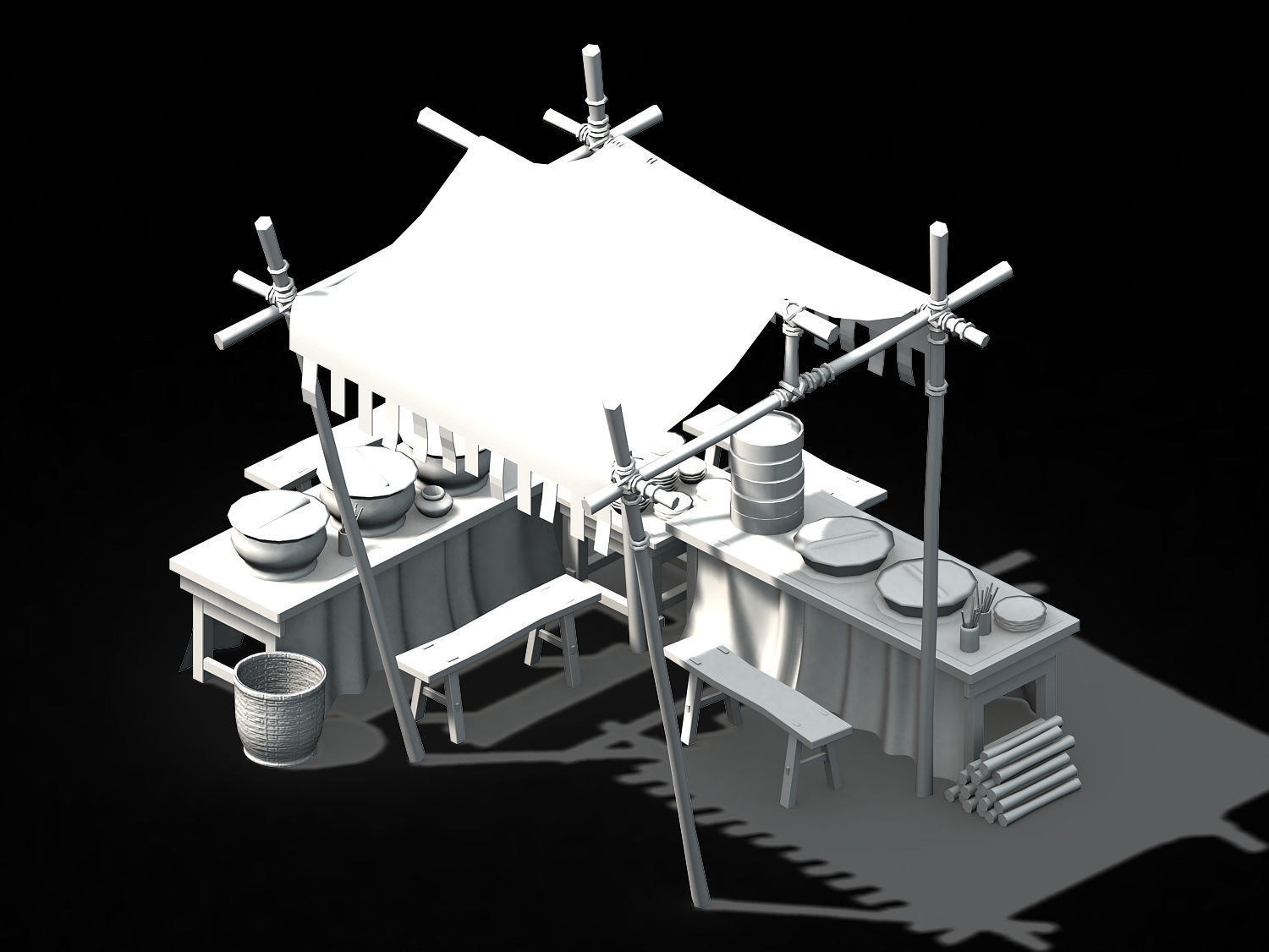 Song dynasty-props-bun stall 3D model_2