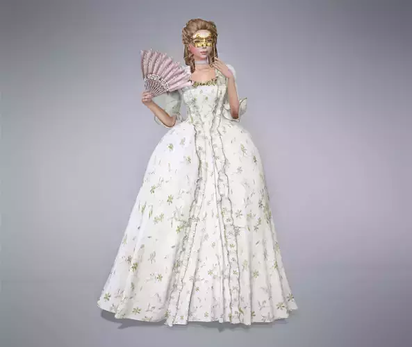 Robe A La Francaise Victorian Gown Low-poly 3D model