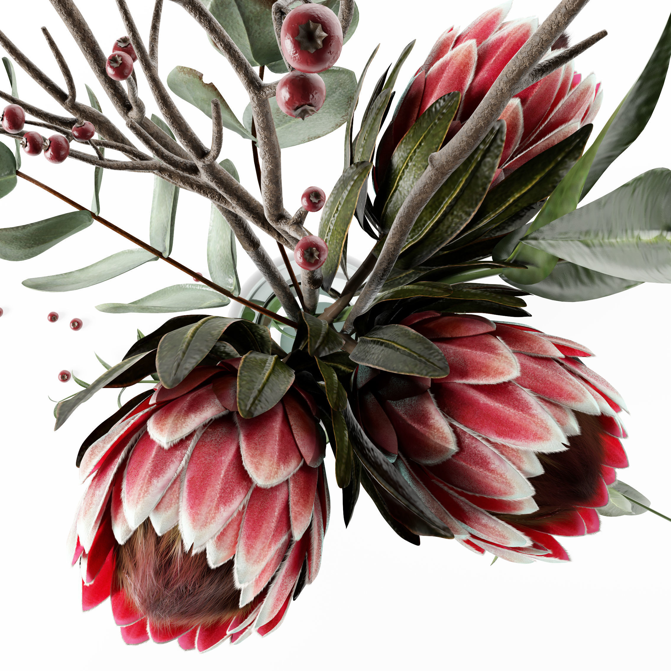 Bouquet of flowers with protea and eucalypt 3D model_7