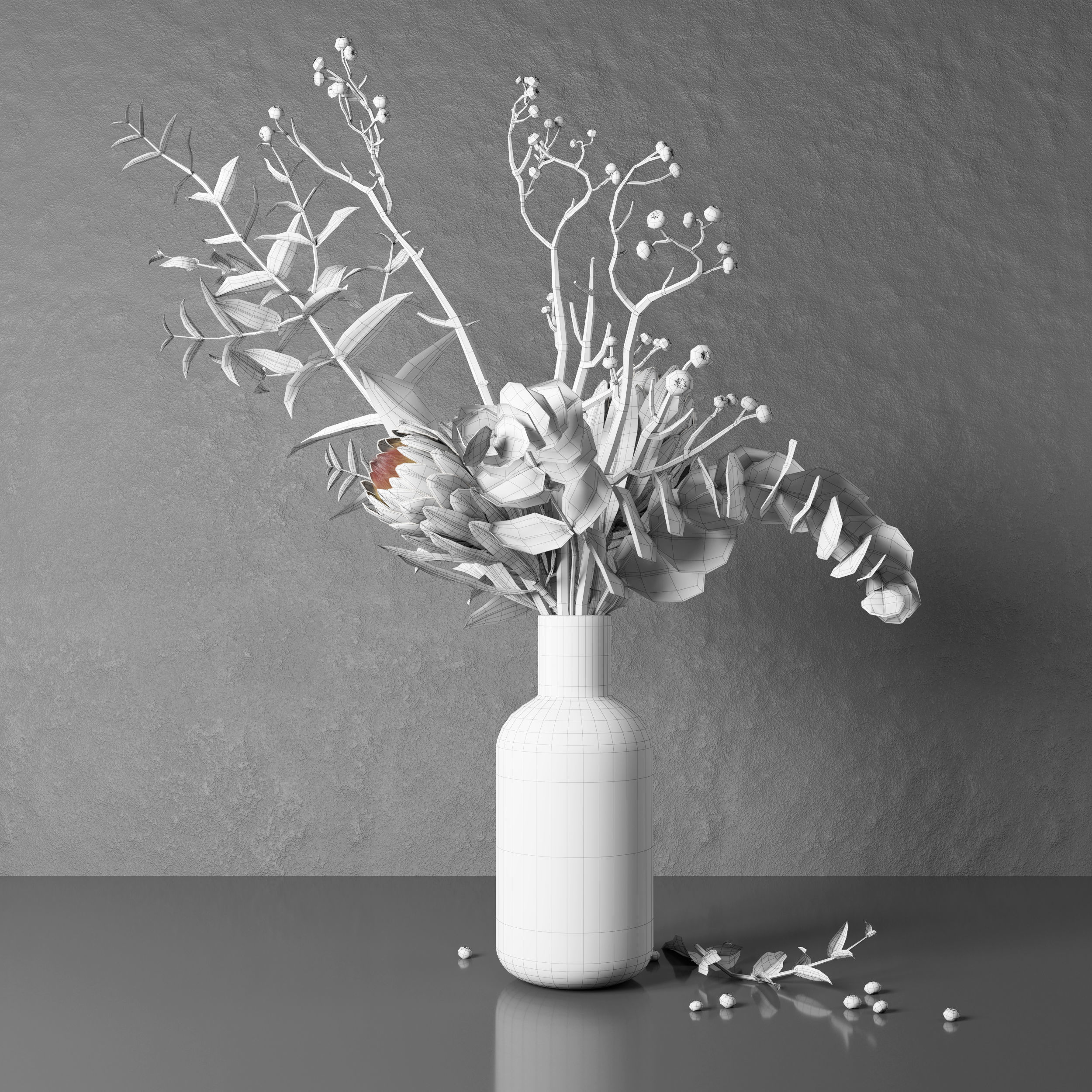 Bouquet of flowers with protea and eucalypt 3D model_13