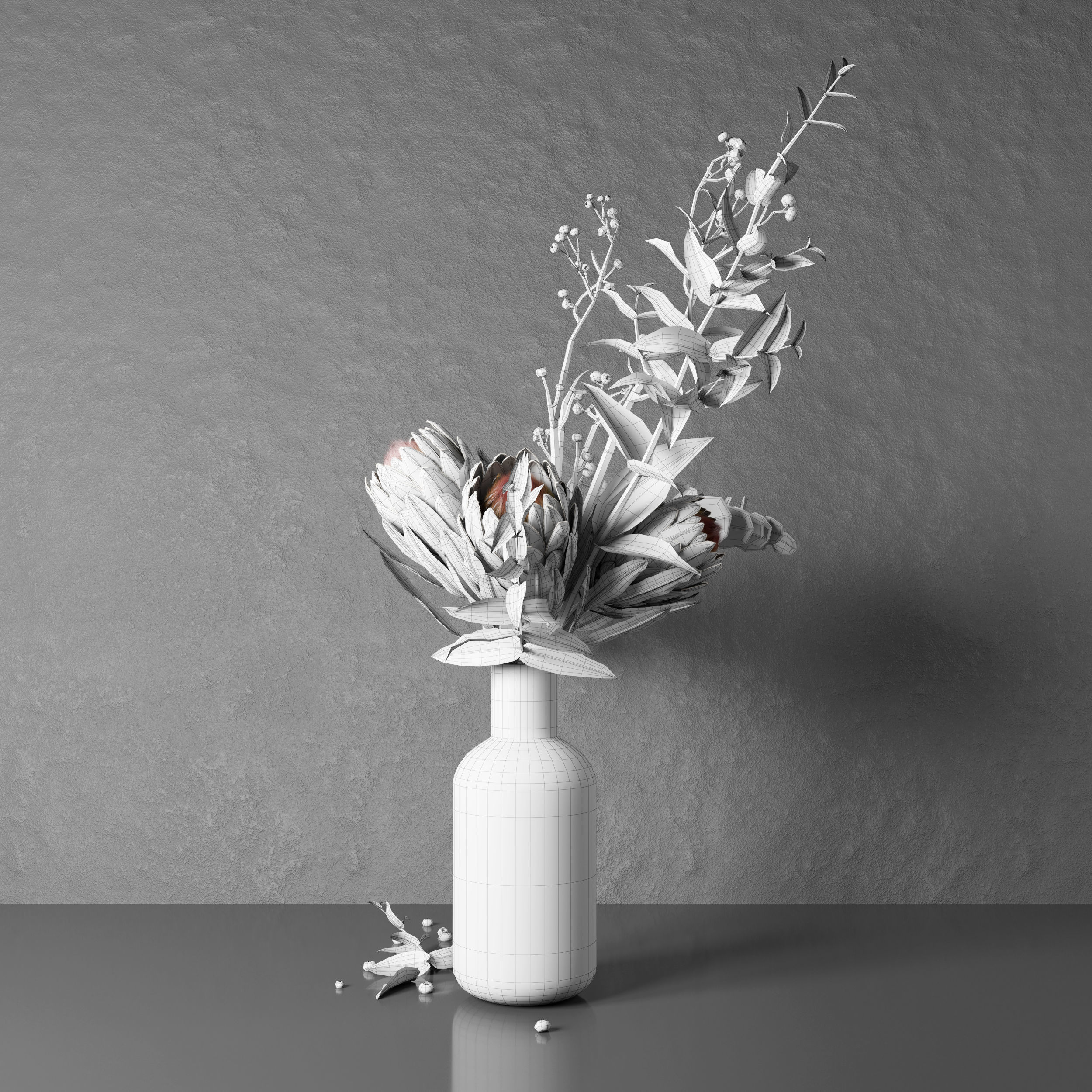 Bouquet of flowers with protea and eucalypt 3D model_25