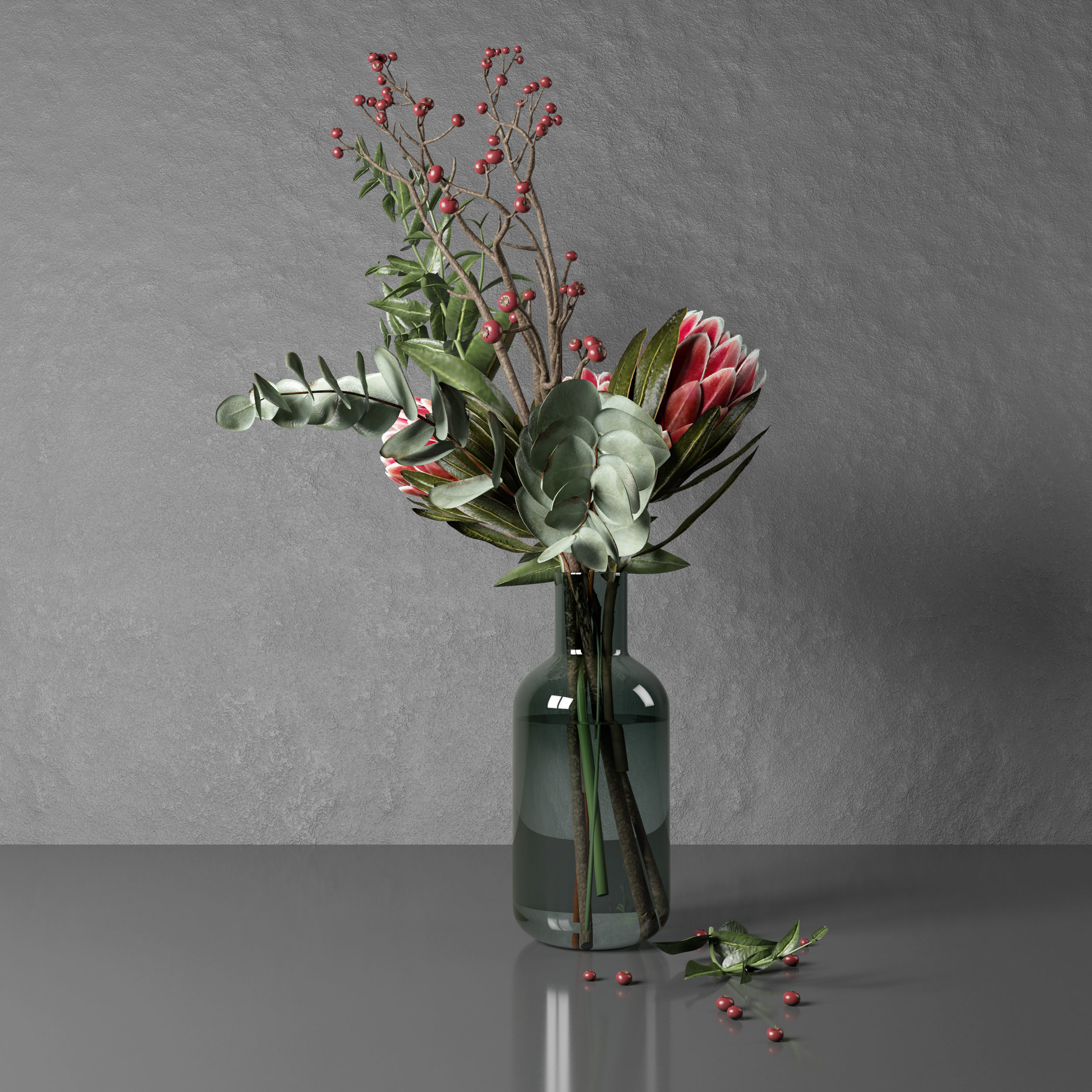Bouquet of flowers with protea and eucalypt 3D model_16