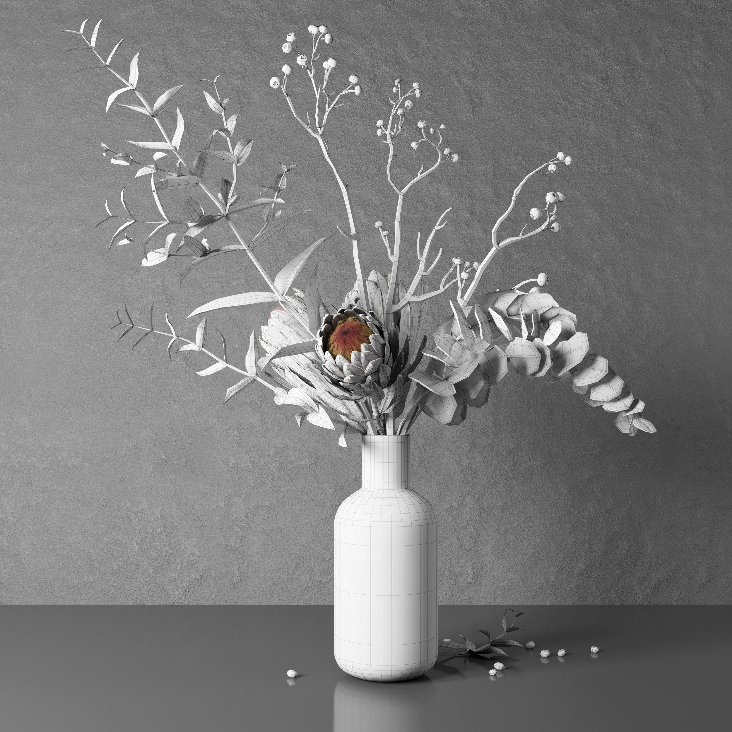 Bouquet of flowers with protea and eucalypt 3D model_15