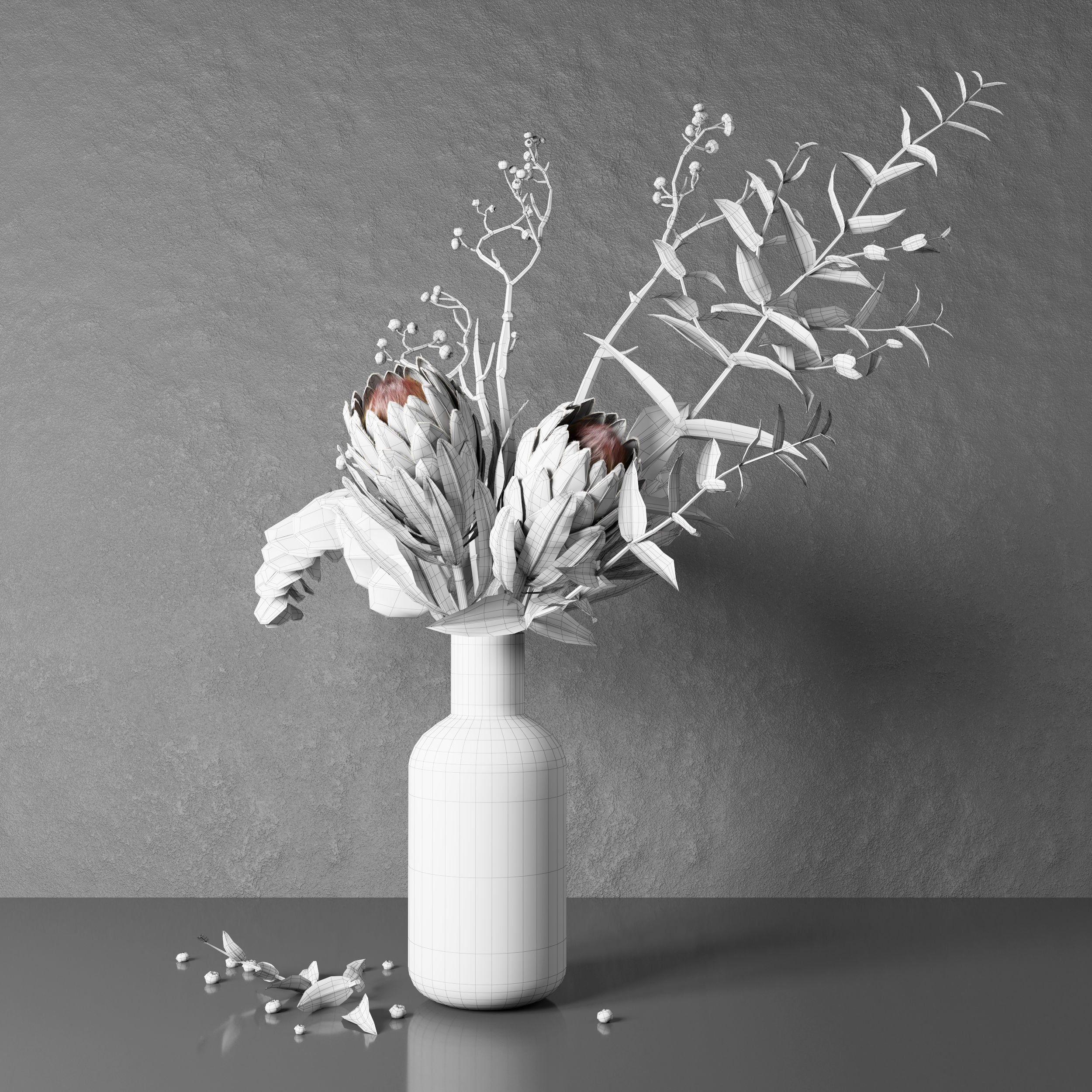 Bouquet of flowers with protea and eucalypt 3D model_19