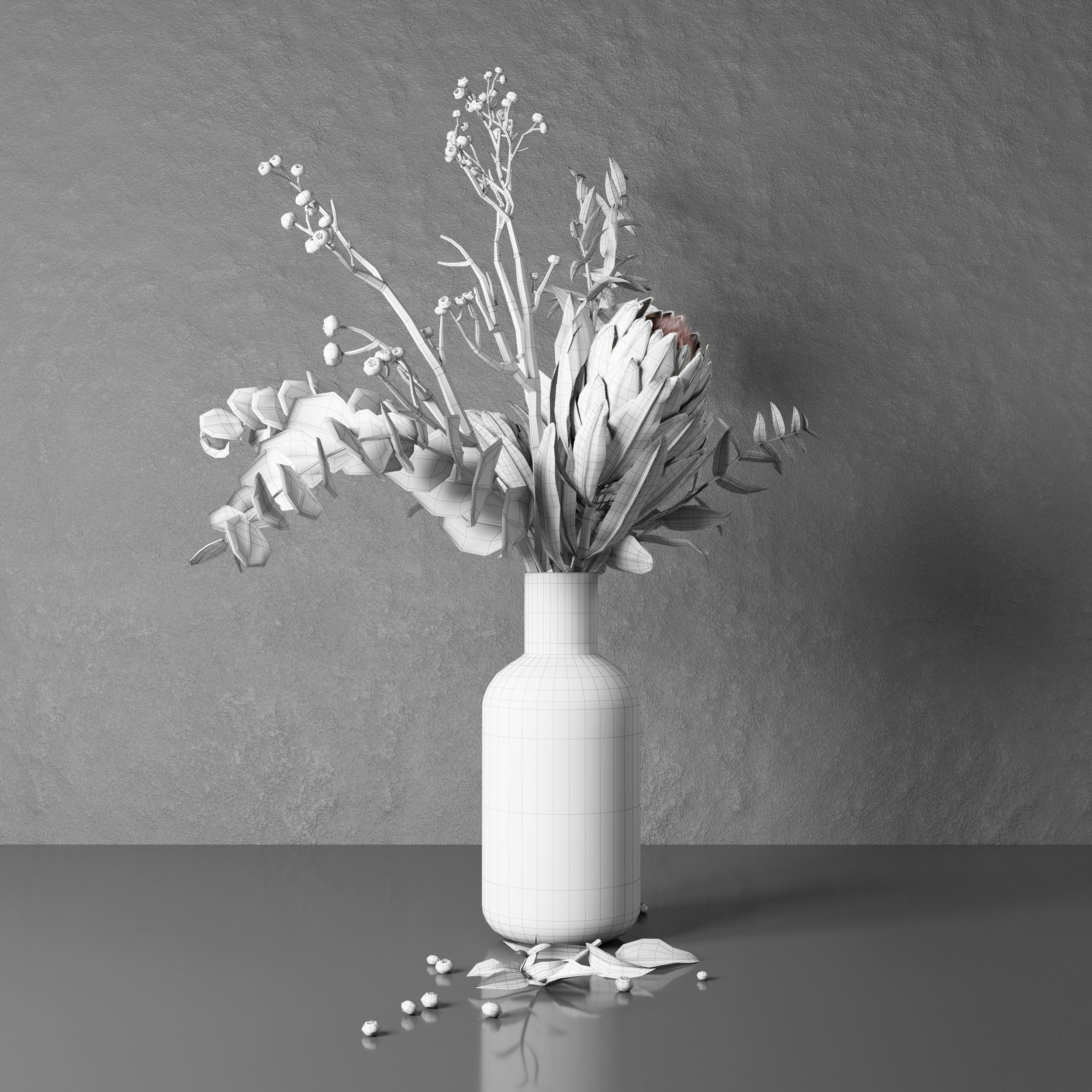 Bouquet of flowers with protea and eucalypt 3D model_21