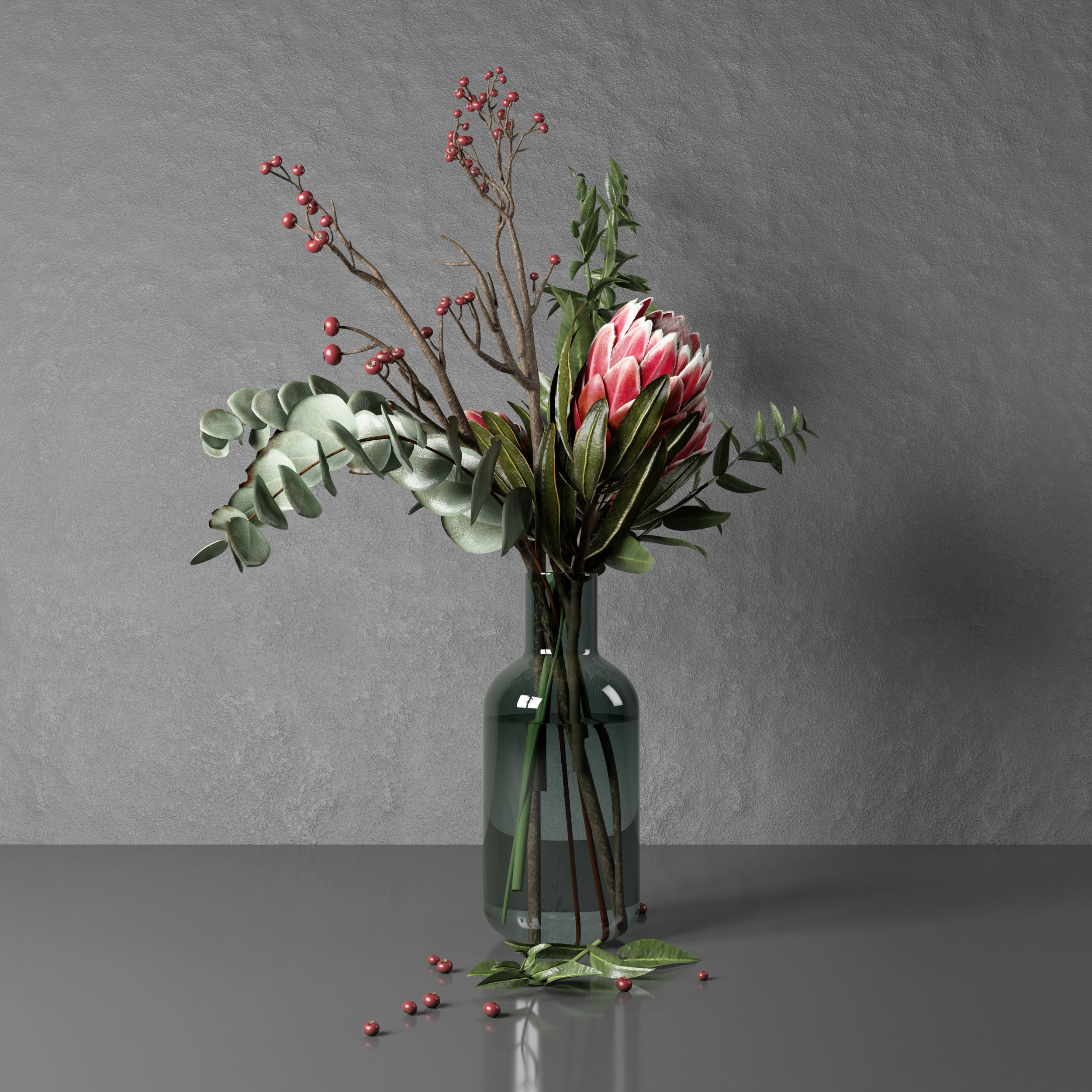 Bouquet of flowers with protea and eucalypt 3D model_20