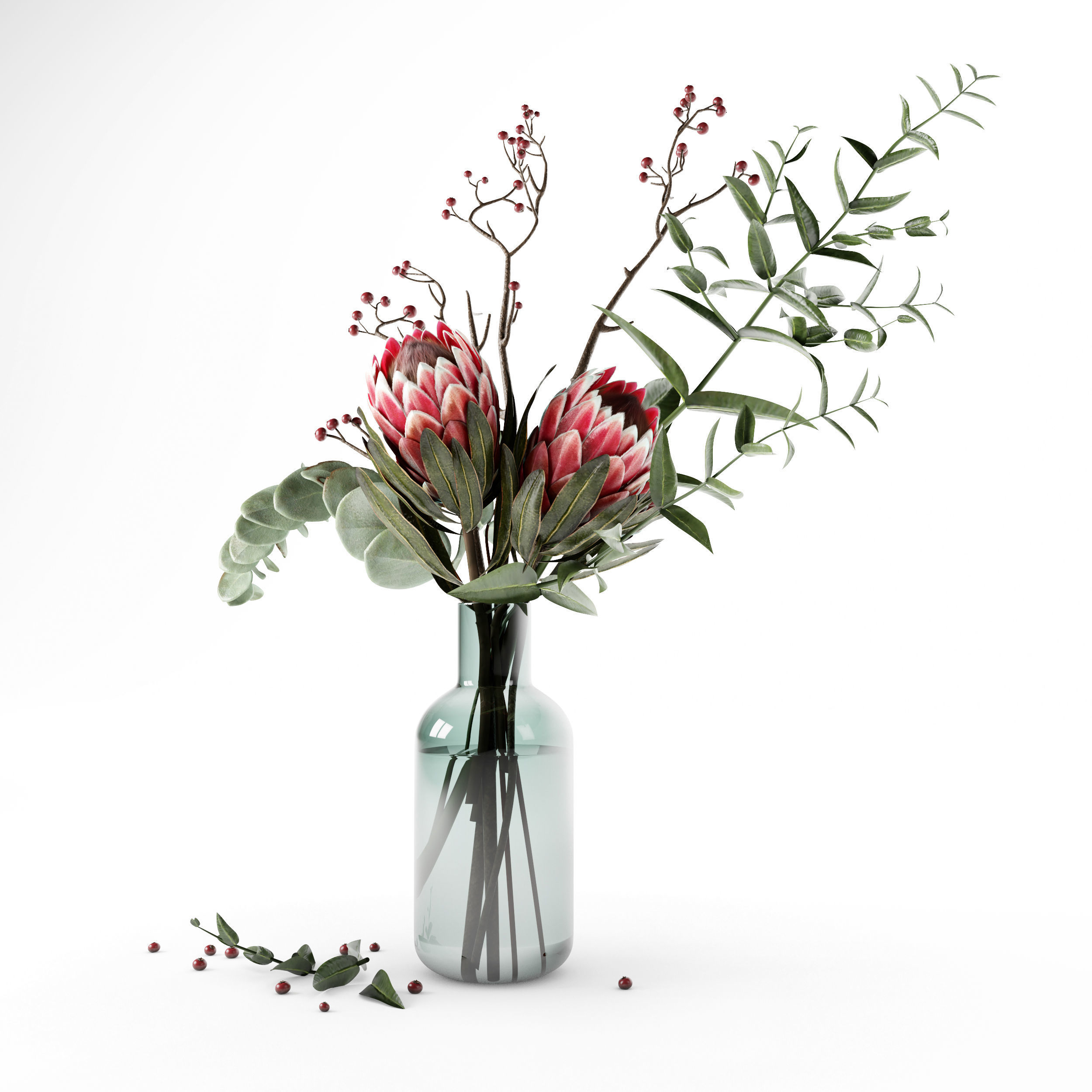 Bouquet of flowers with protea and eucalypt 3D model_6