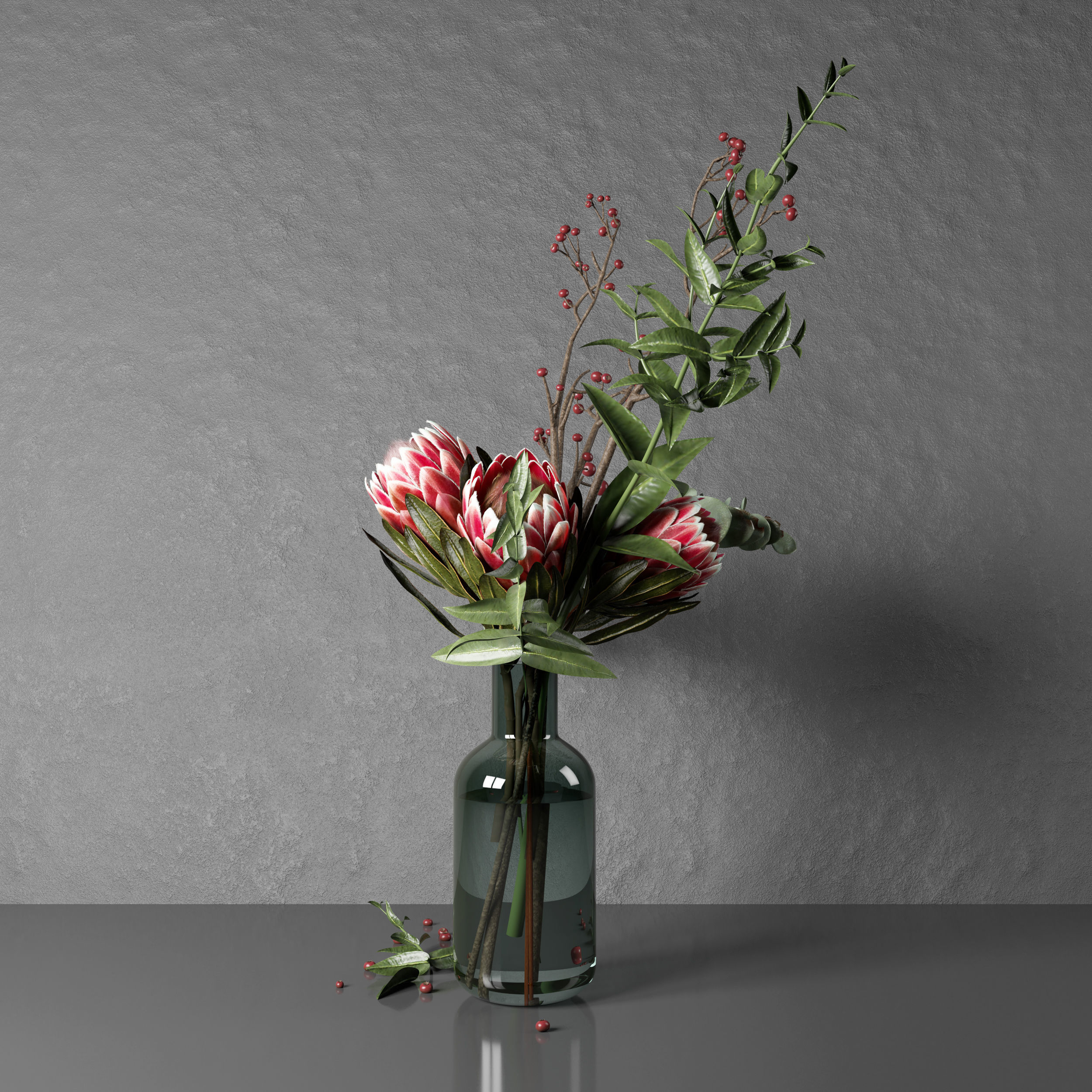 Bouquet of flowers with protea and eucalypt 3D model_24