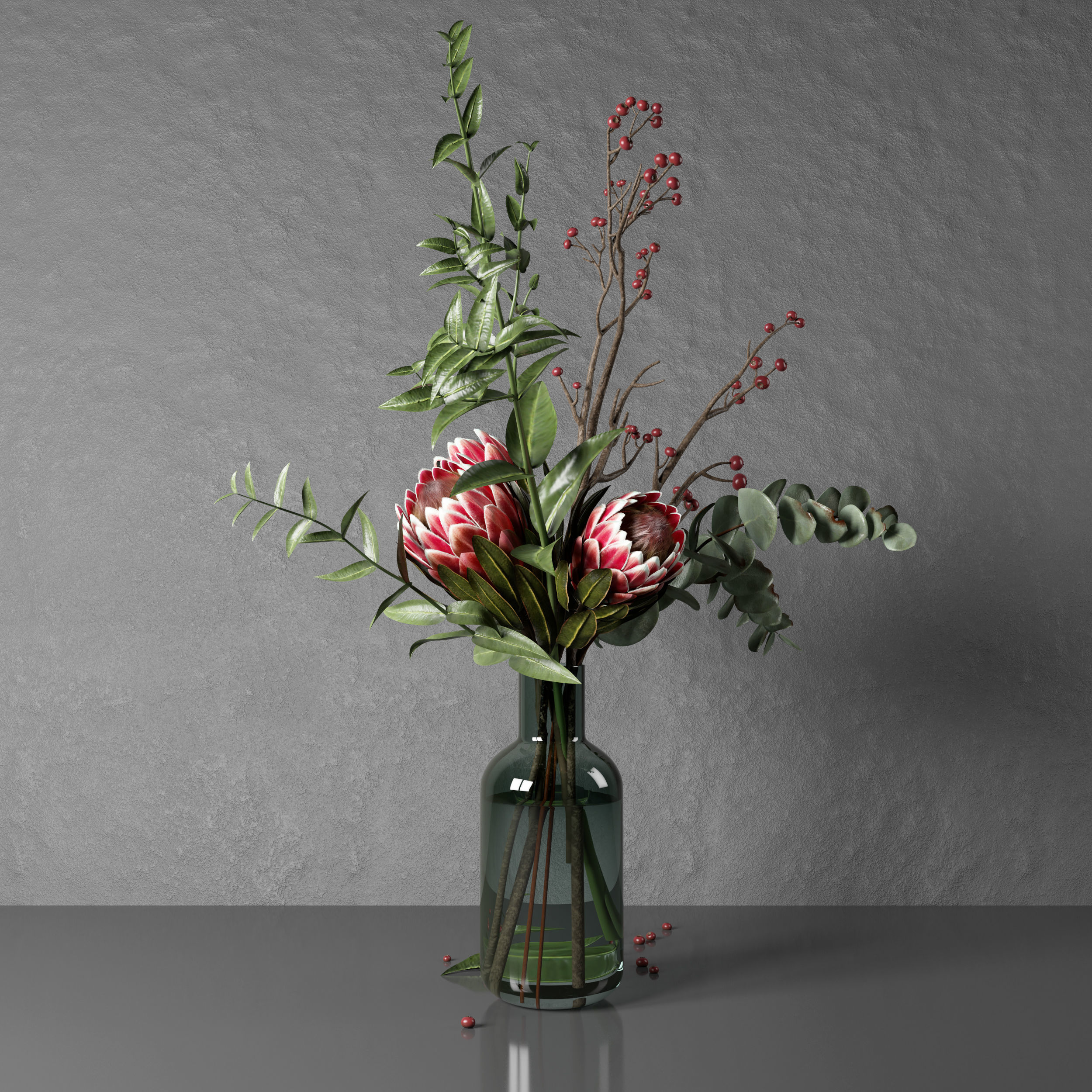 Bouquet of flowers with protea and eucalypt 3D model_22