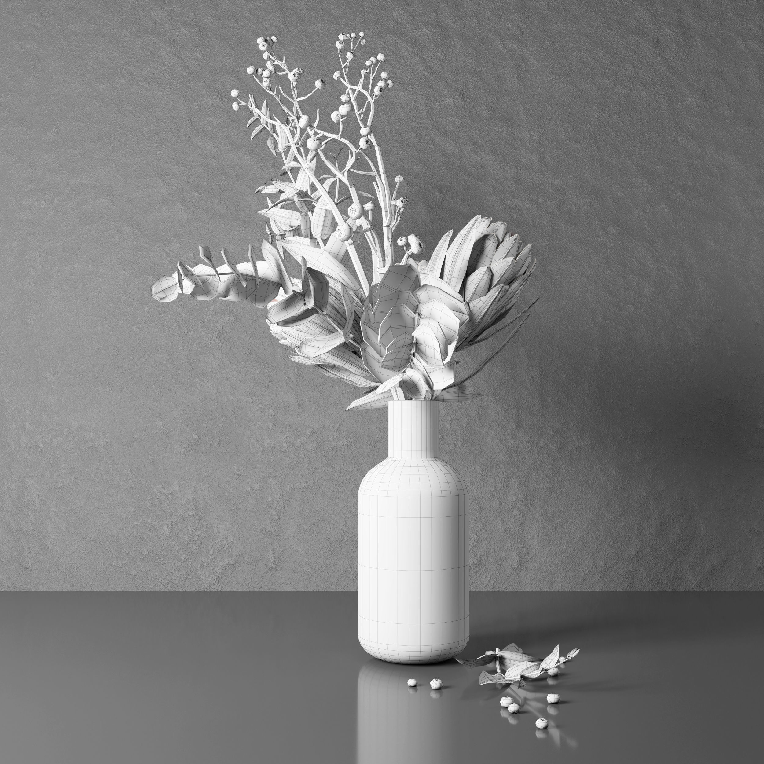 Bouquet of flowers with protea and eucalypt 3D model_17