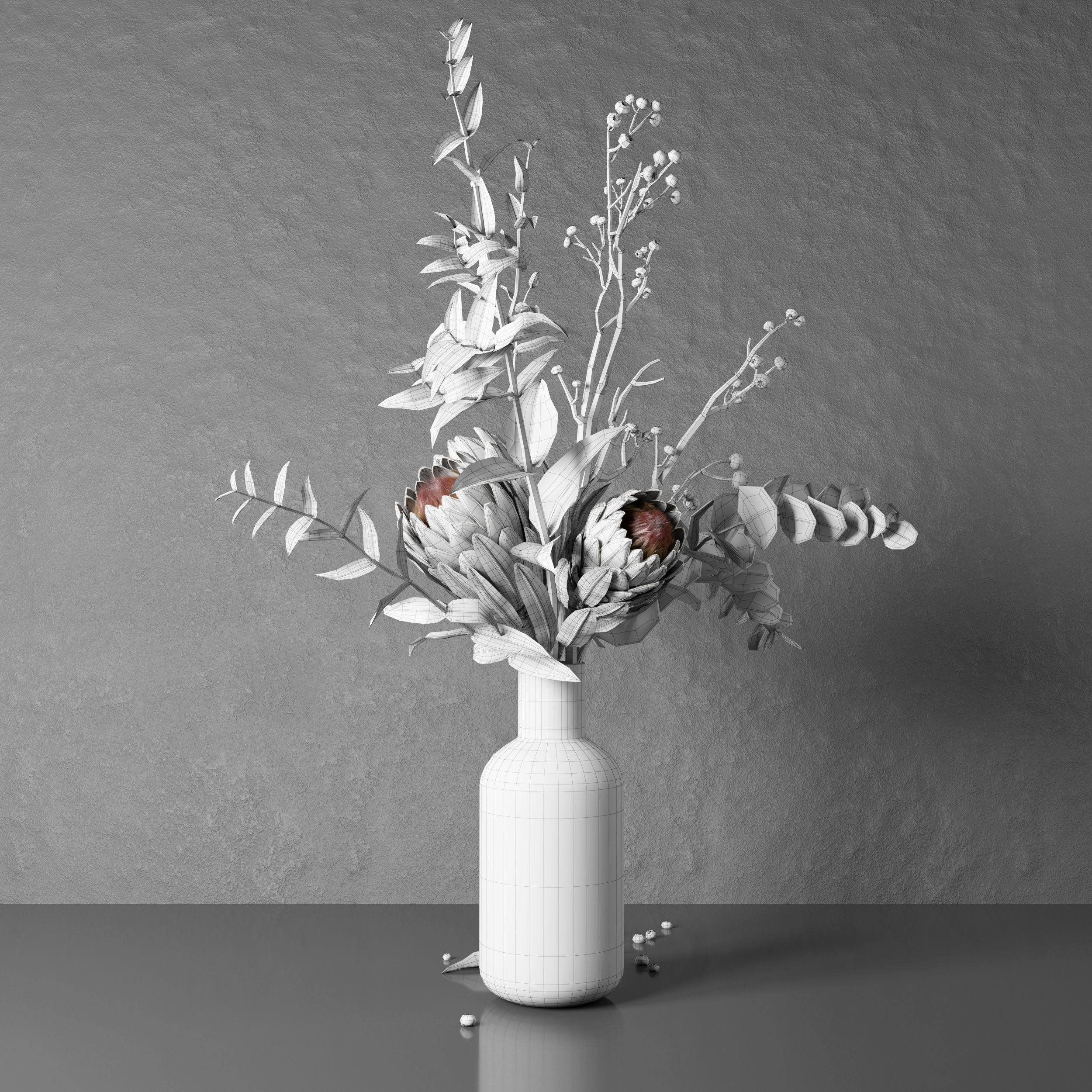 Bouquet of flowers with protea and eucalypt 3D model_23