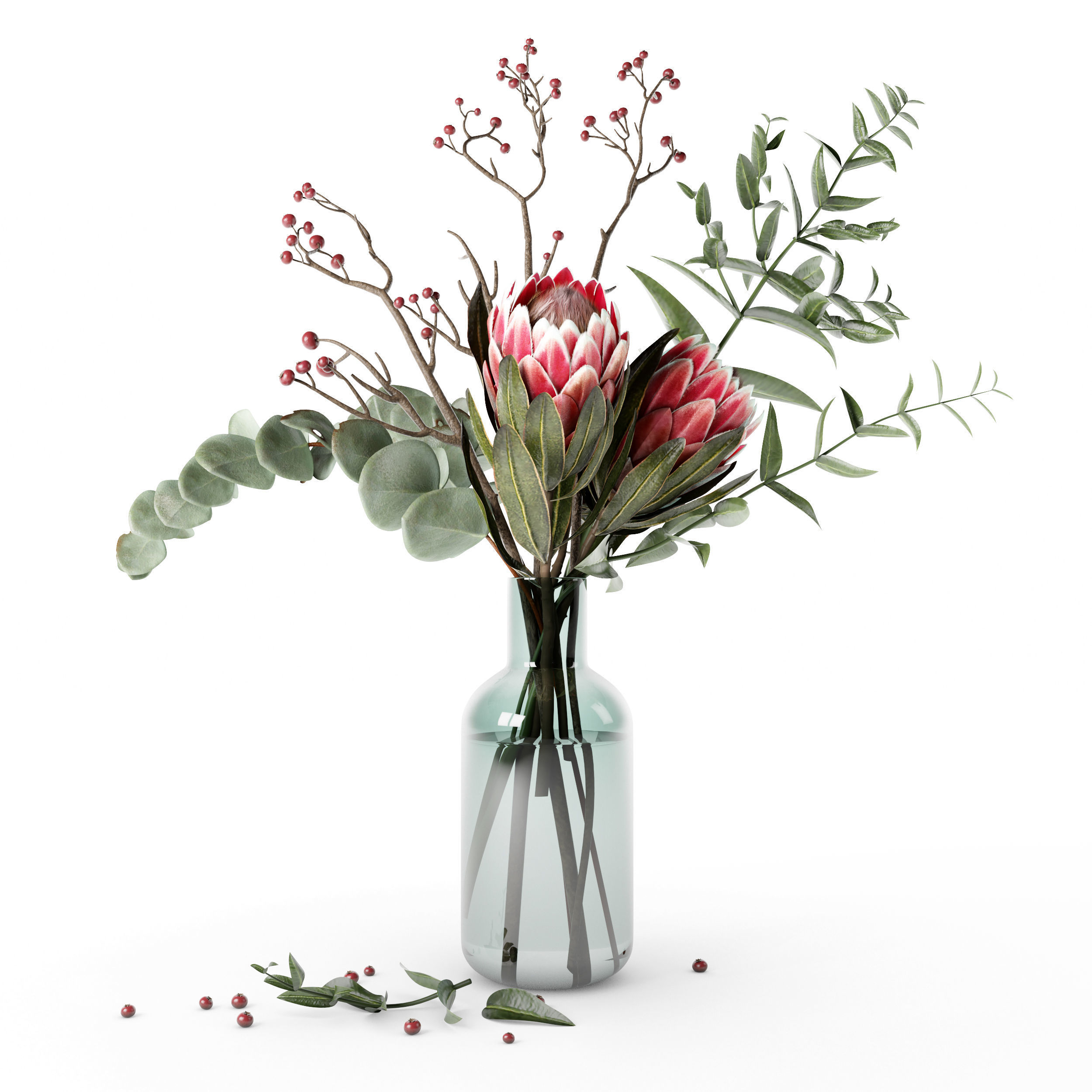 Bouquet of flowers with protea and eucalypt 3D model_5
