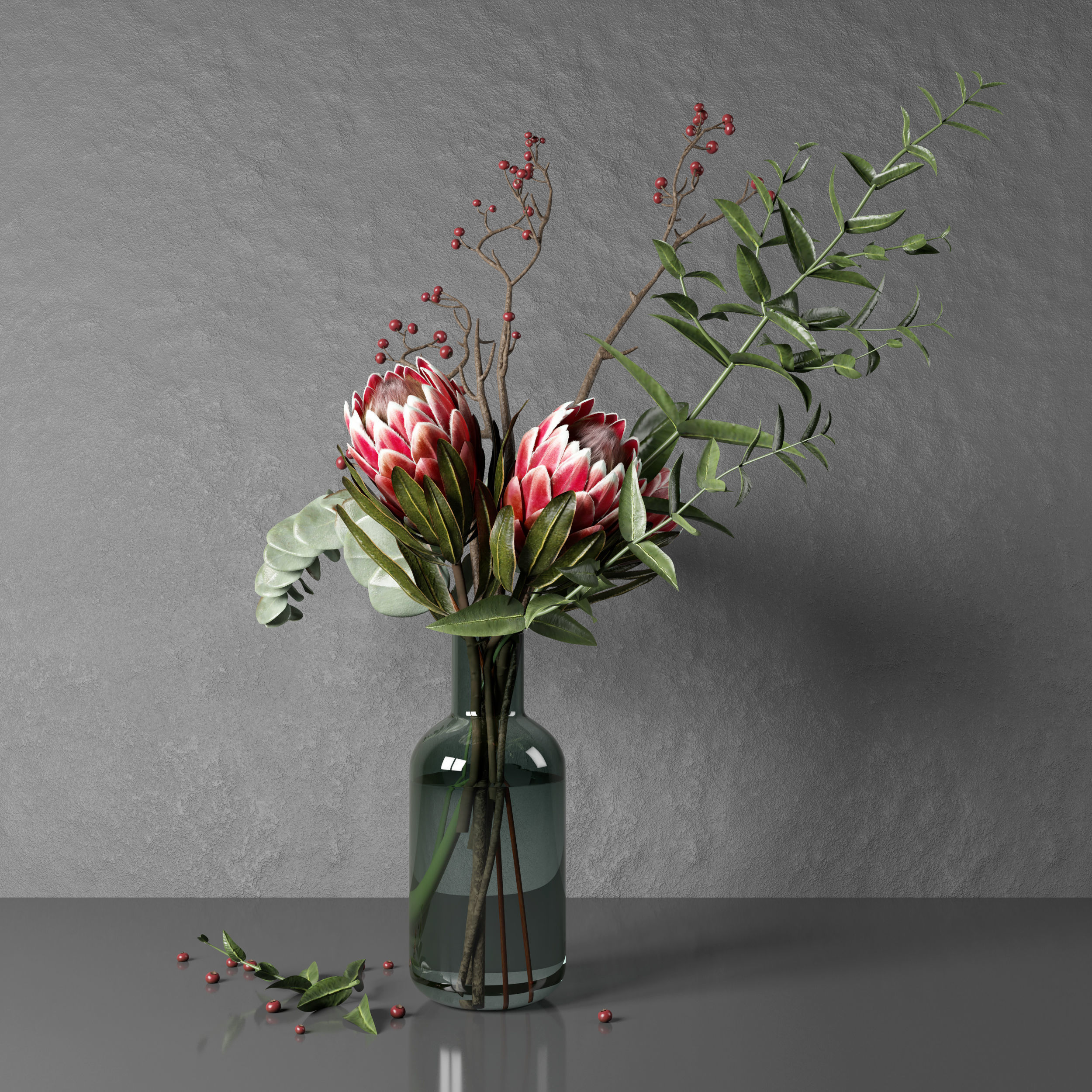 Bouquet of flowers with protea and eucalypt 3D model_18