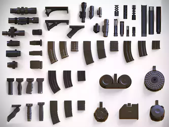 Weapon Customization Pack - 57 Attachments - Gun - PBR Low-poly 3D model