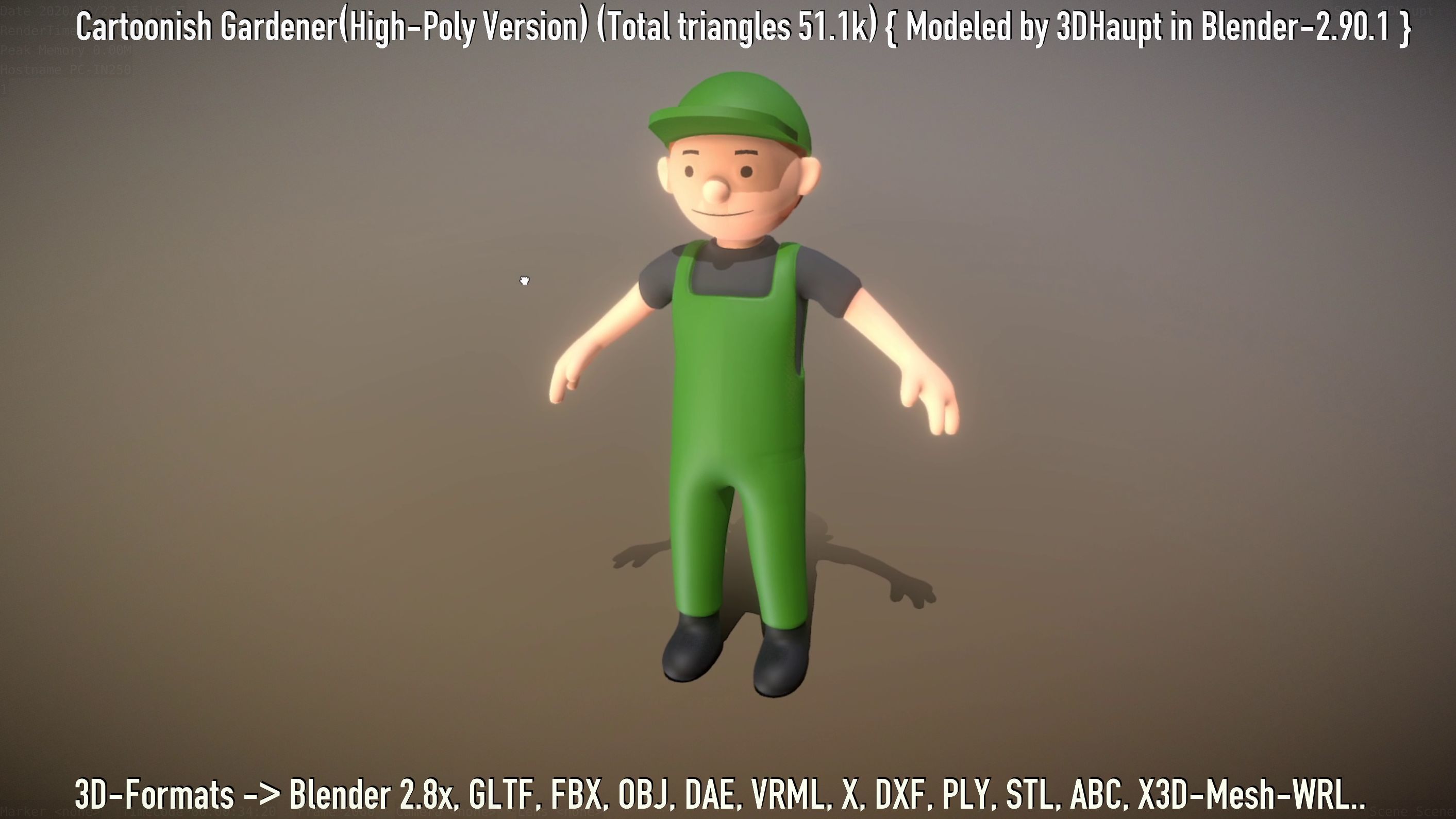 Cartoonish Gardener High-Poly Version Not Rigged 3D model_72