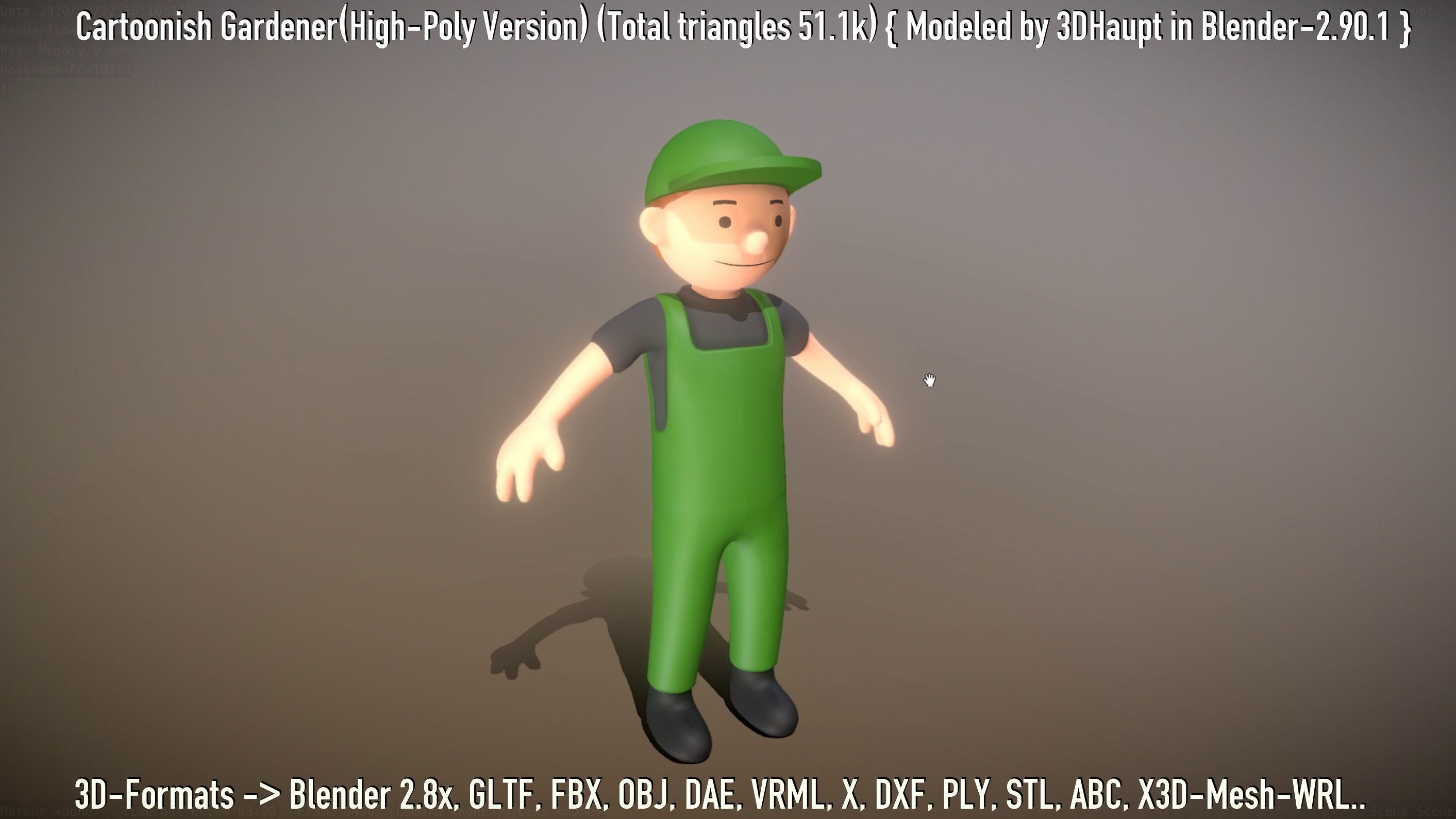 Cartoonish Gardener High-Poly Version Not Rigged 3D model_94