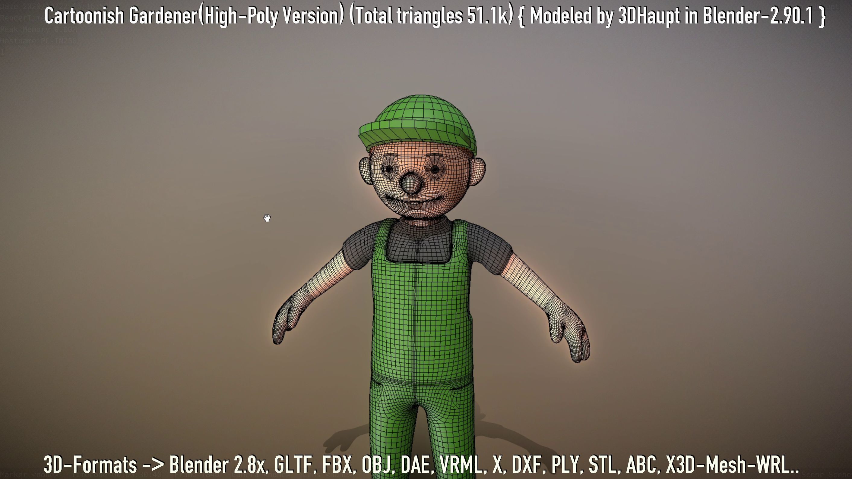 Cartoonish Gardener High-Poly Version Not Rigged 3D model_120