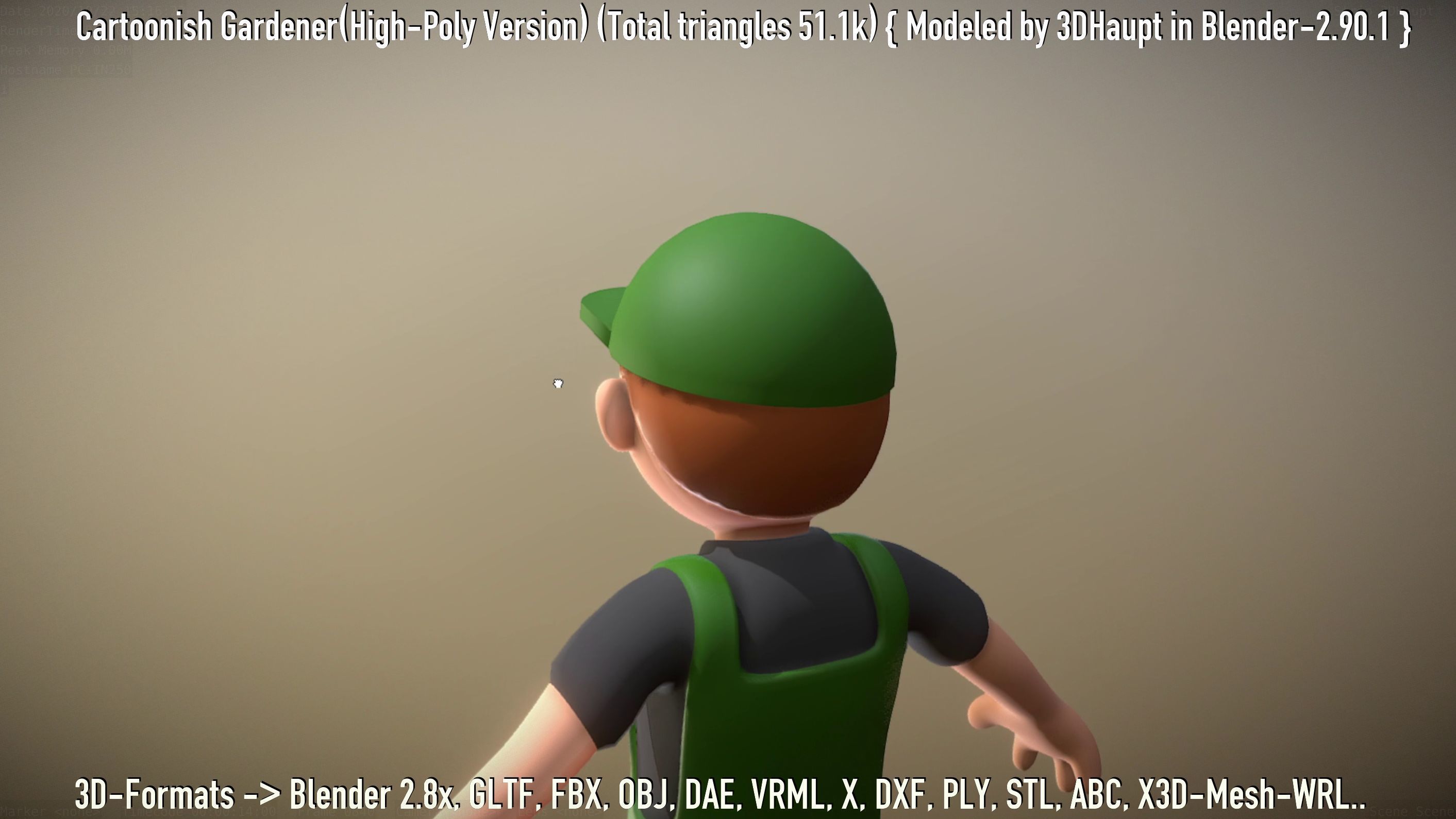 Cartoonish Gardener High-Poly Version Not Rigged 3D model_90