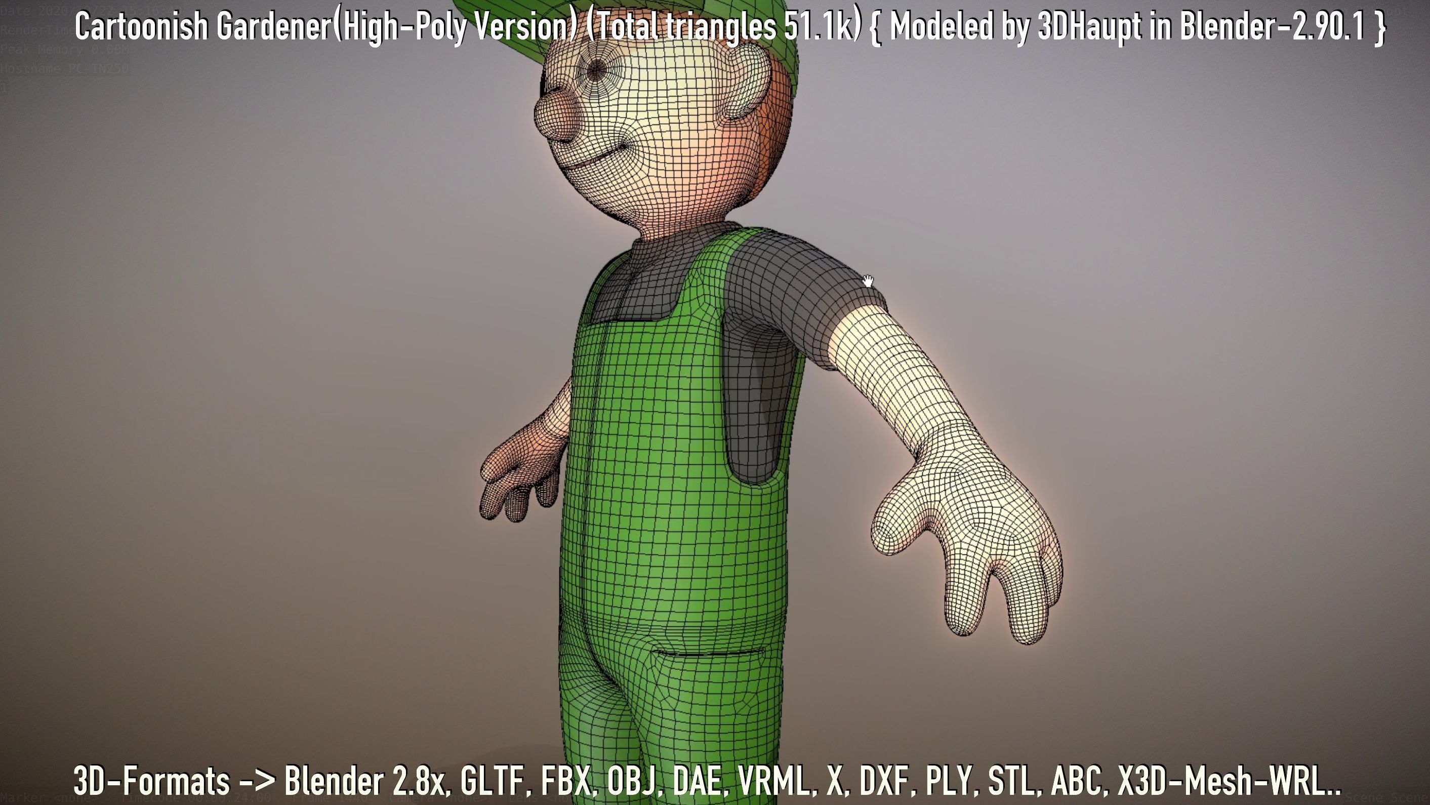 Cartoonish Gardener High-Poly Version Not Rigged 3D model_64