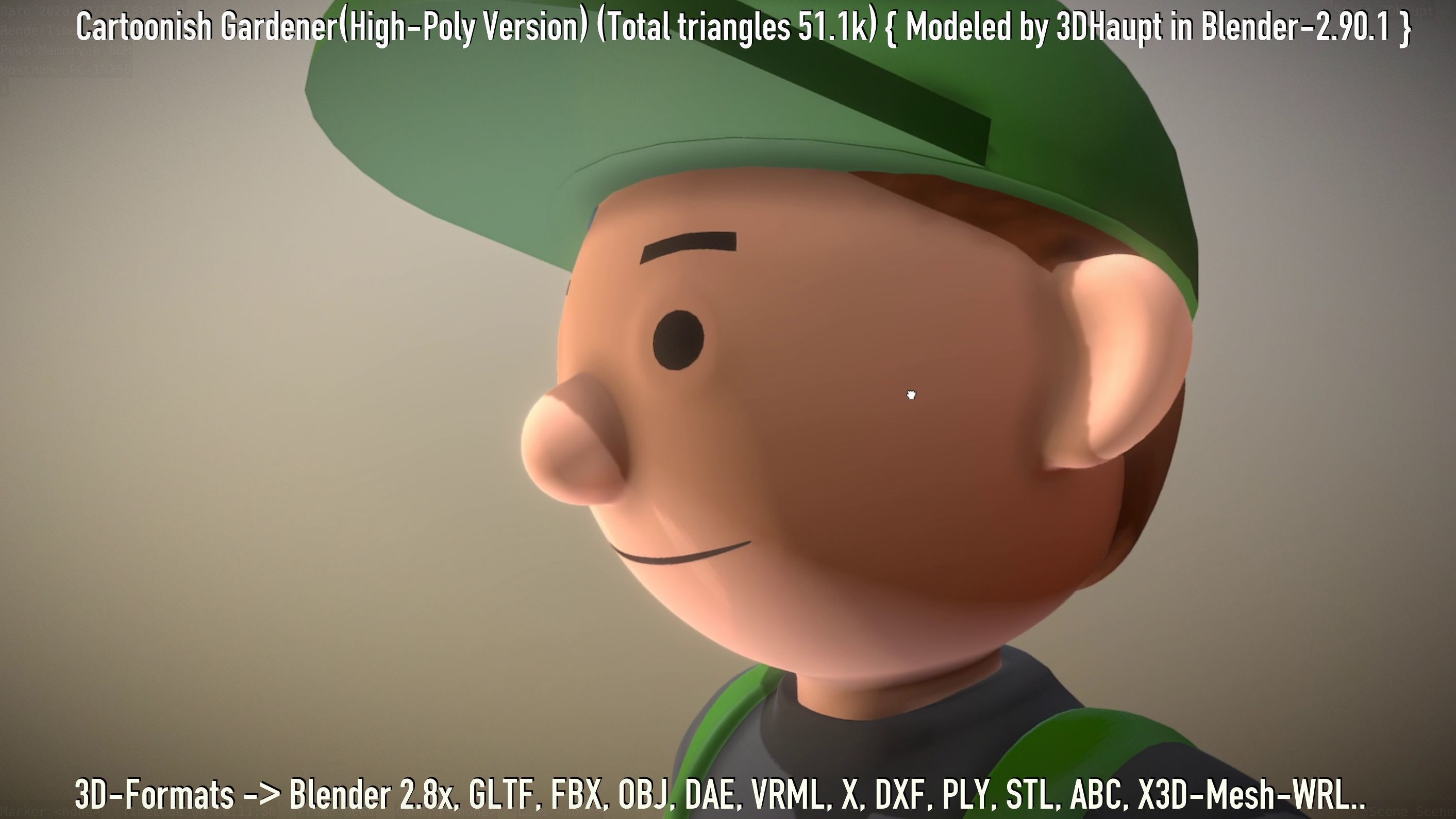 Cartoonish Gardener High-Poly Version Not Rigged 3D model_9