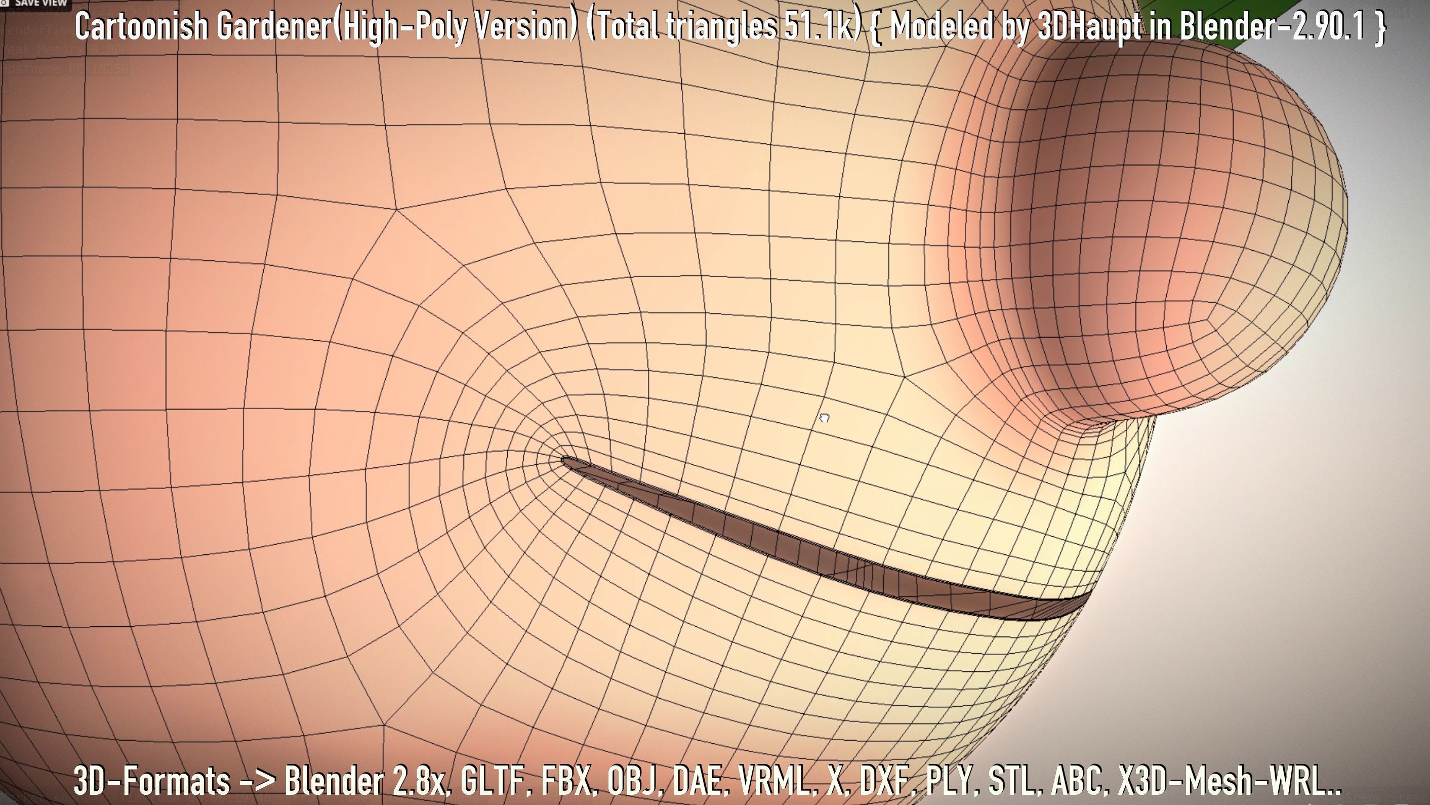 Cartoonish Gardener High-Poly Version Not Rigged 3D model_7