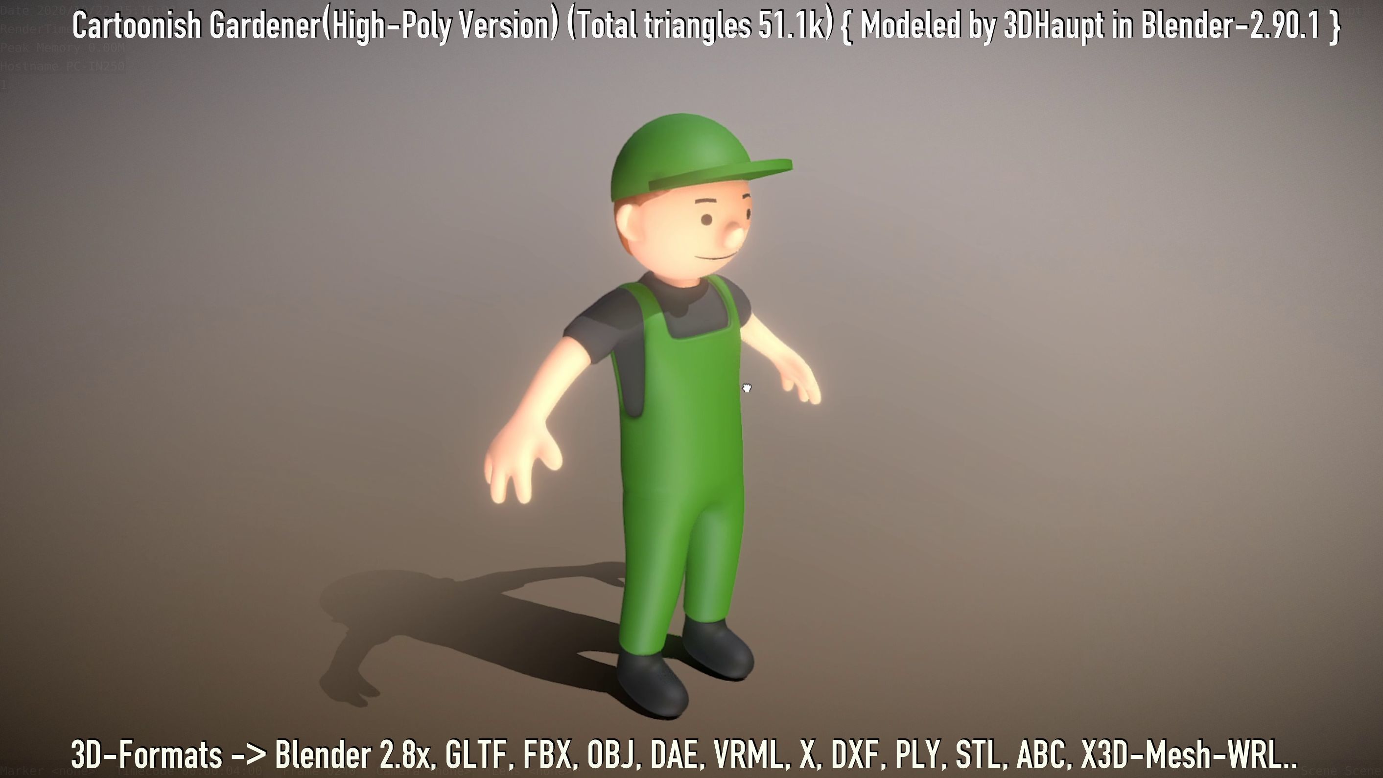 Cartoonish Gardener High-Poly Version Not Rigged 3D model_32