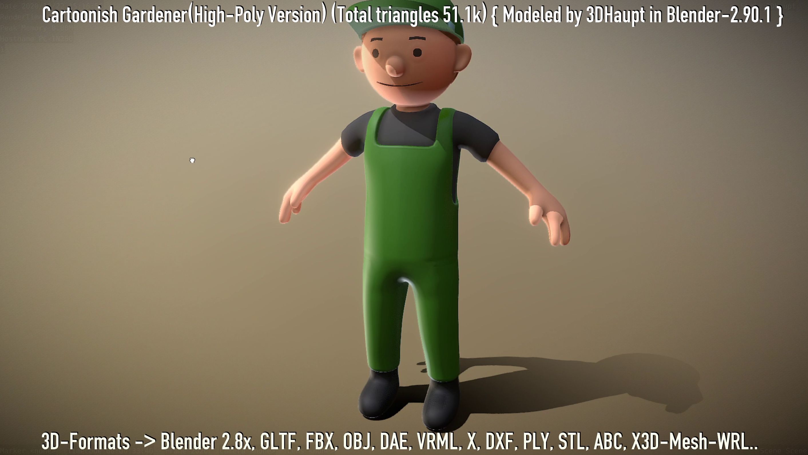 Cartoonish Gardener High-Poly Version Not Rigged 3D model_23
