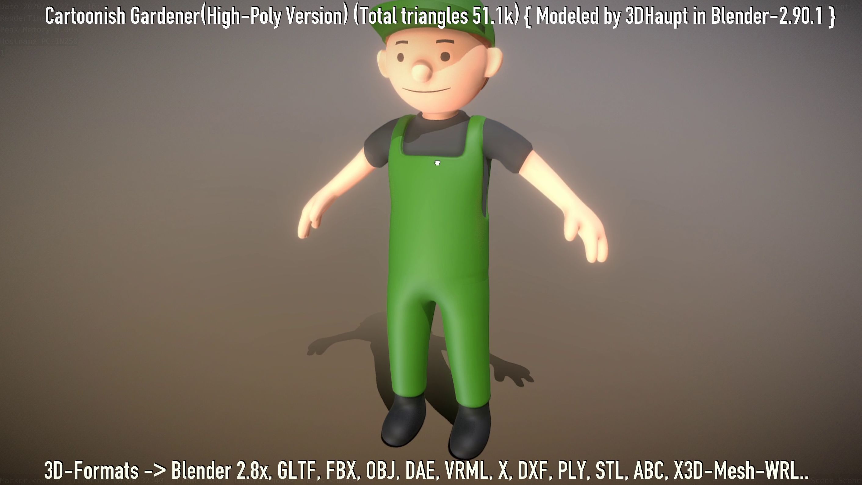 Cartoonish Gardener High-Poly Version Not Rigged 3D model_103