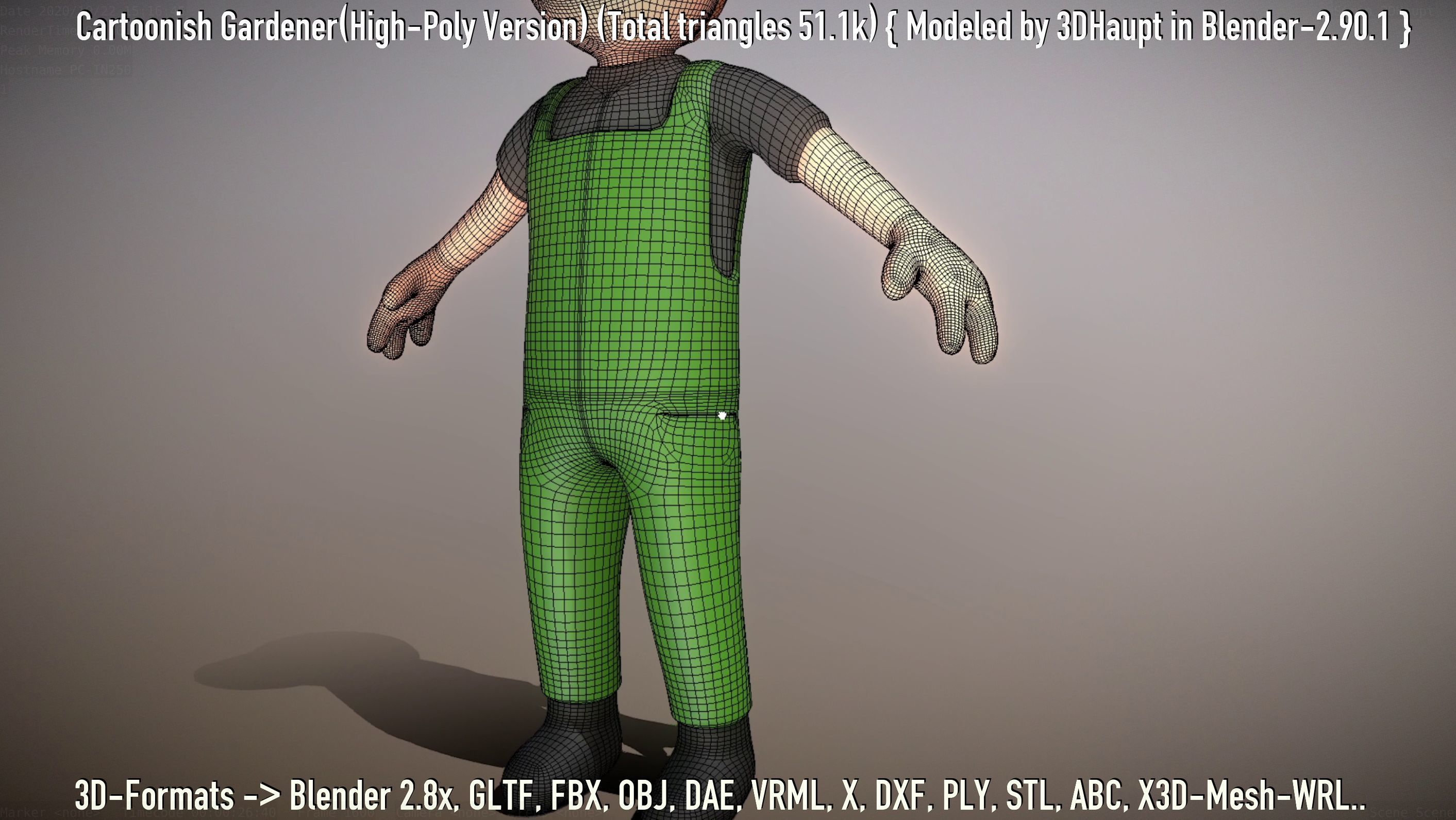 Cartoonish Gardener High-Poly Version Not Rigged 3D model_135