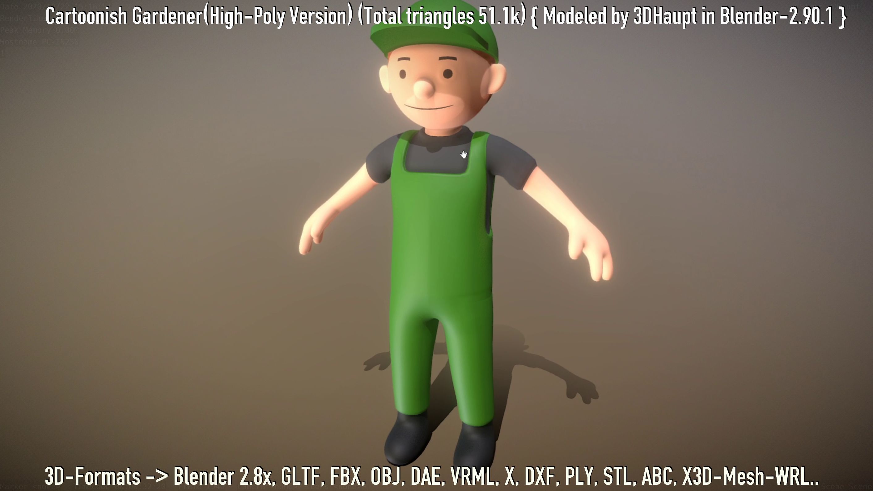 Cartoonish Gardener High-Poly Version Not Rigged 3D model_42