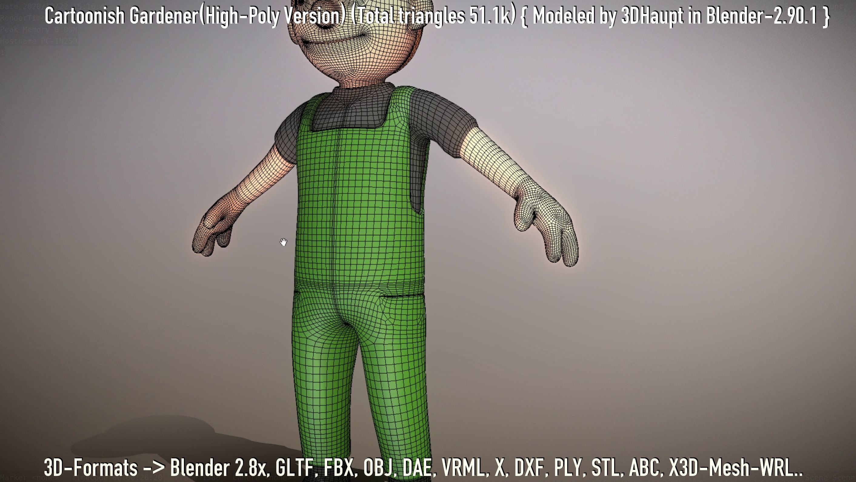 Cartoonish Gardener High-Poly Version Not Rigged 3D model_70