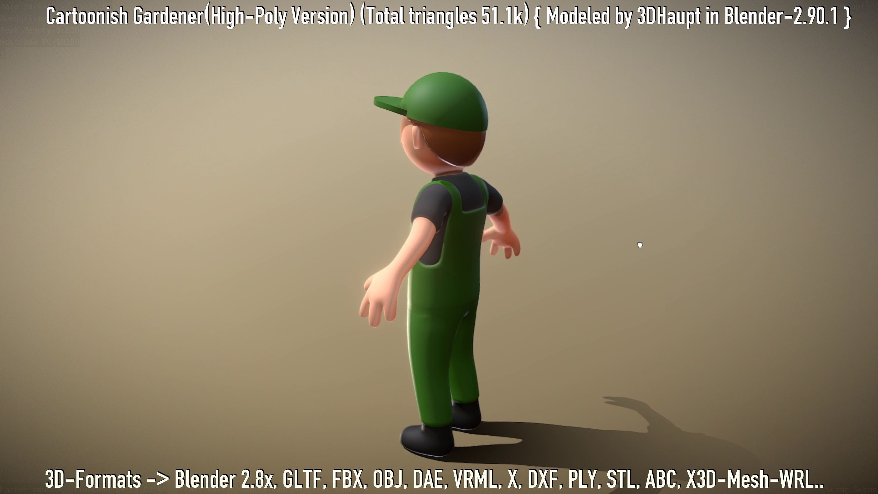 Cartoonish Gardener High-Poly Version Not Rigged 3D model_8