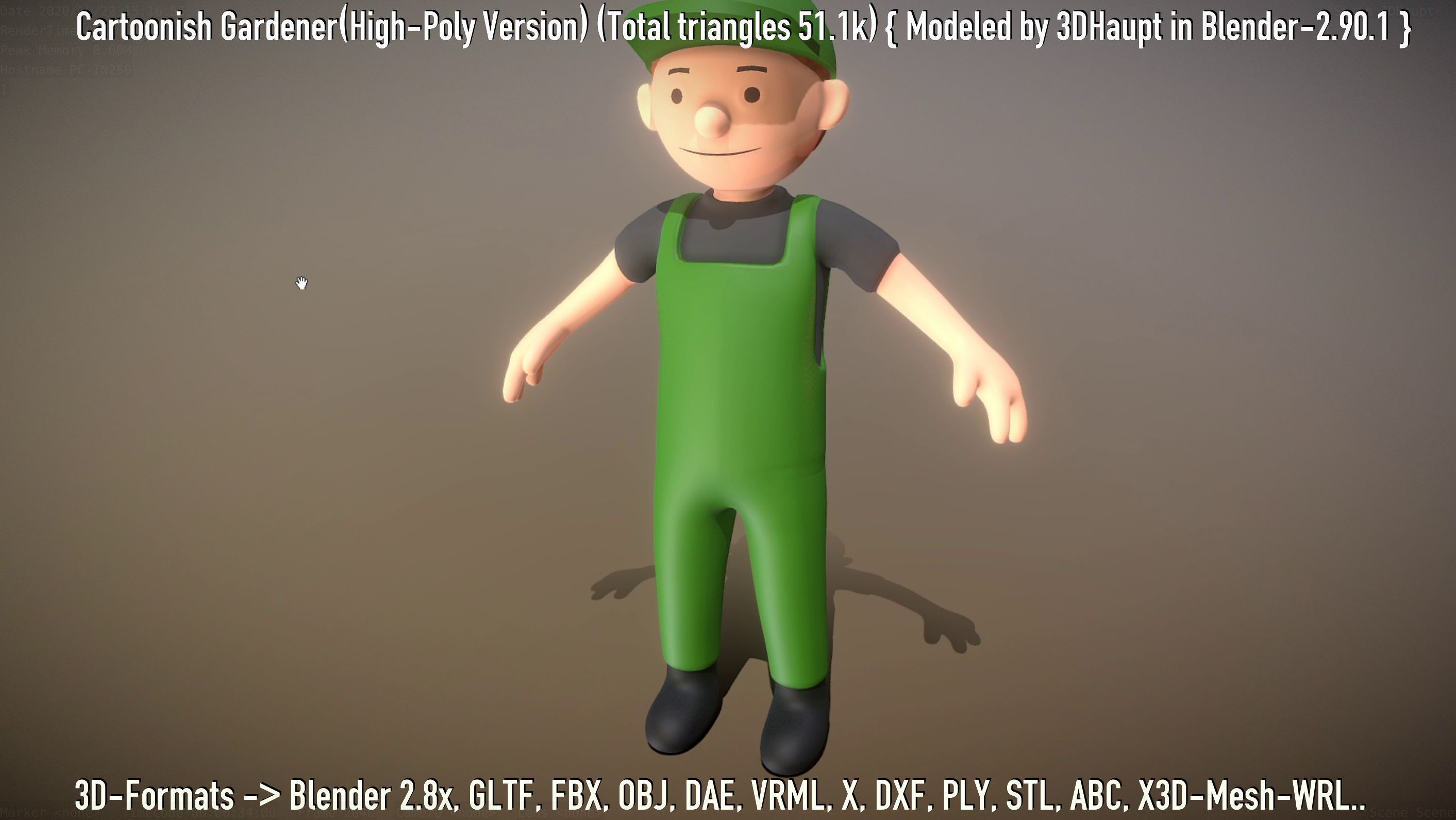Cartoonish Gardener High-Poly Version Not Rigged 3D model_81
