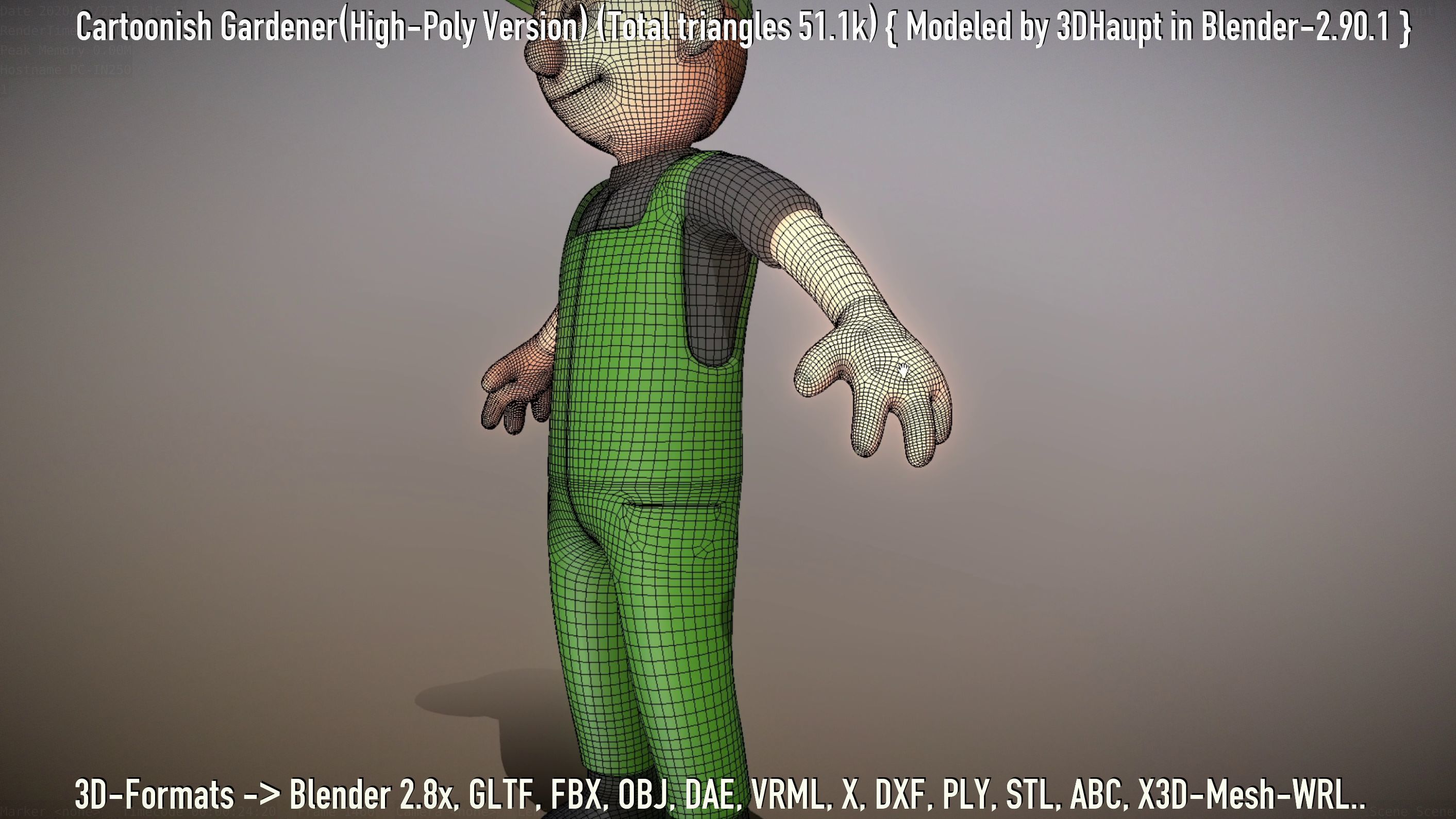 Cartoonish Gardener High-Poly Version Not Rigged 3D model_124