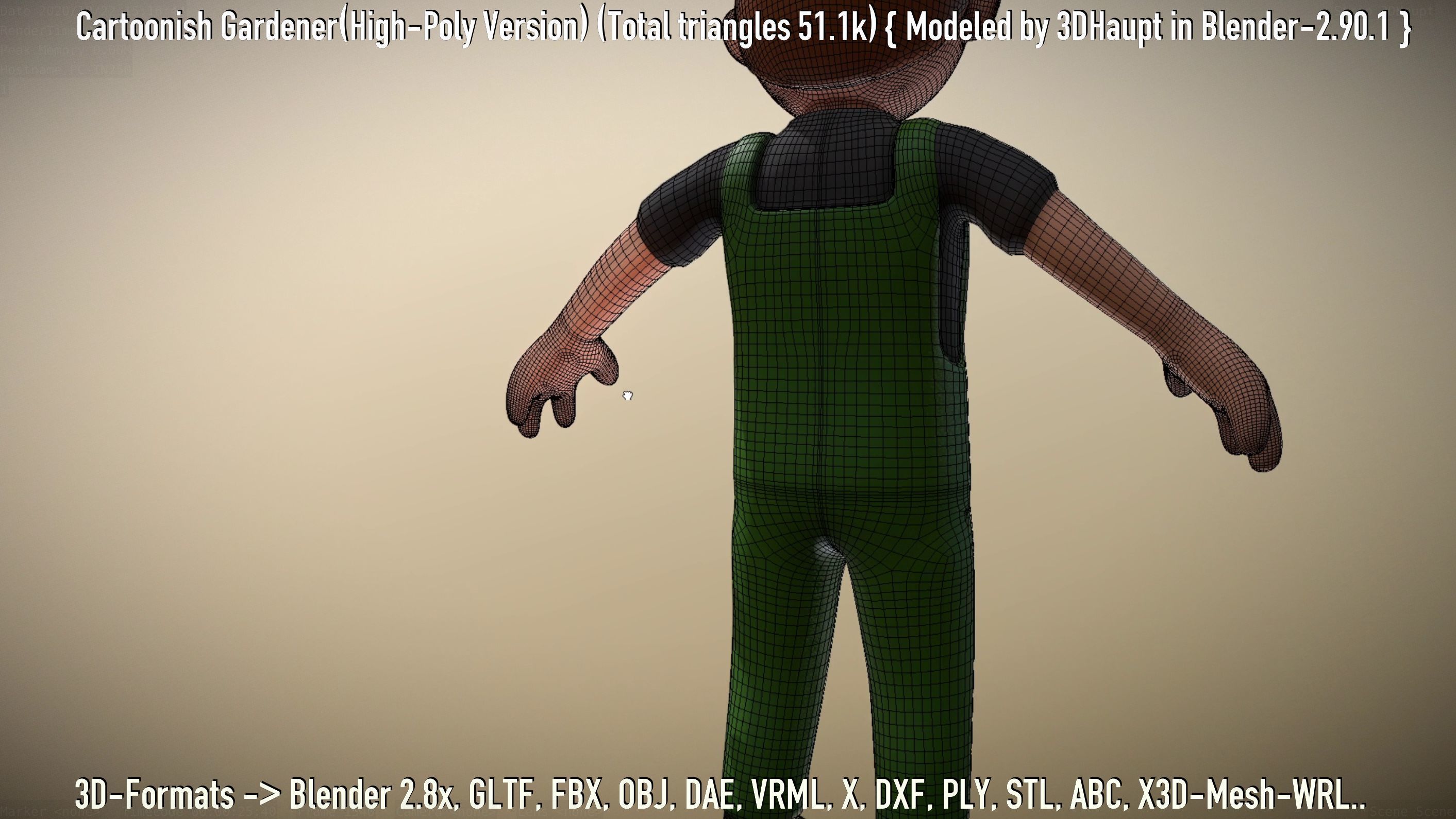 Cartoonish Gardener High-Poly Version Not Rigged 3D model_123